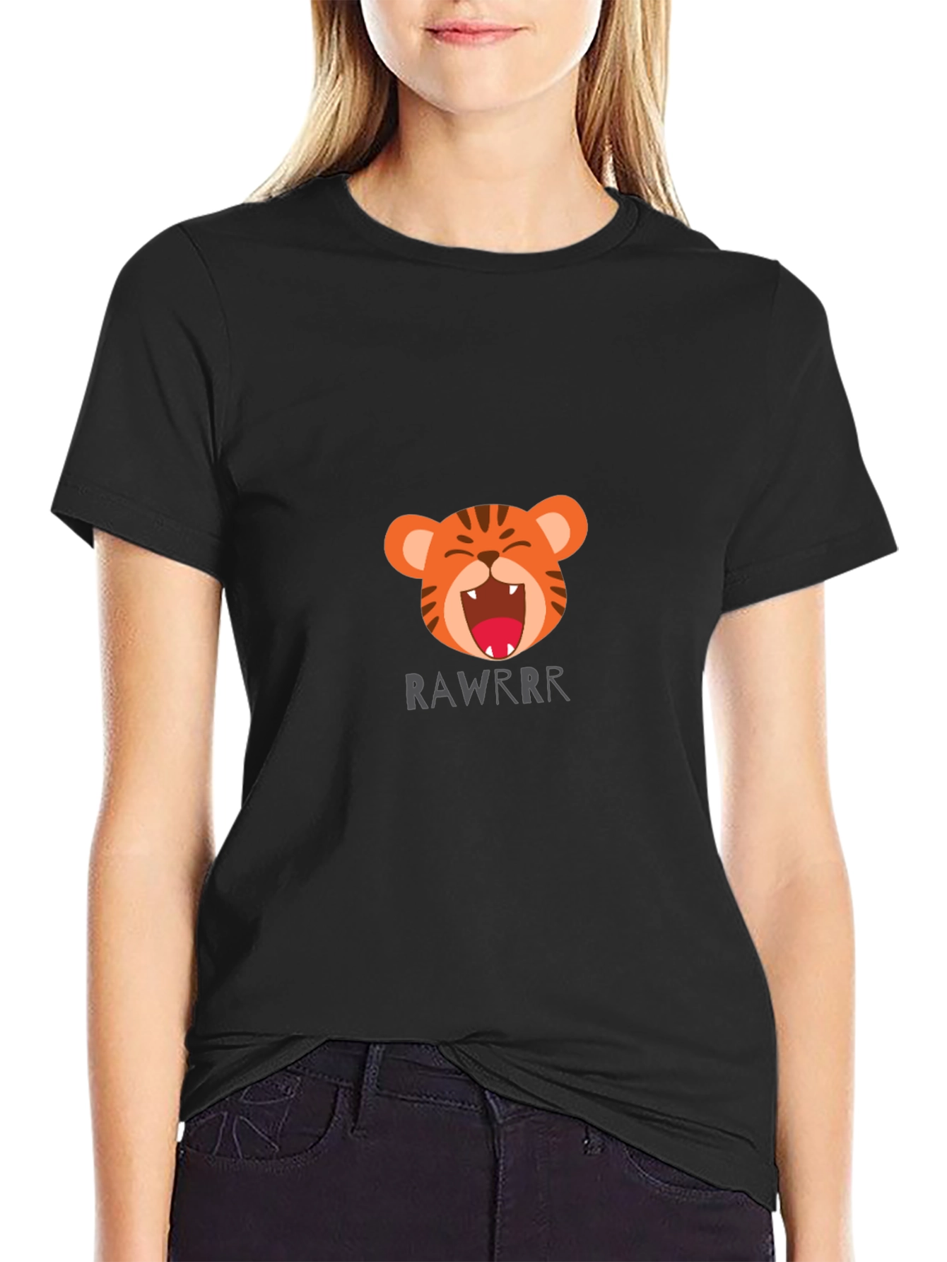 Tiger Rawrr Graphic Print Black T-Shirt