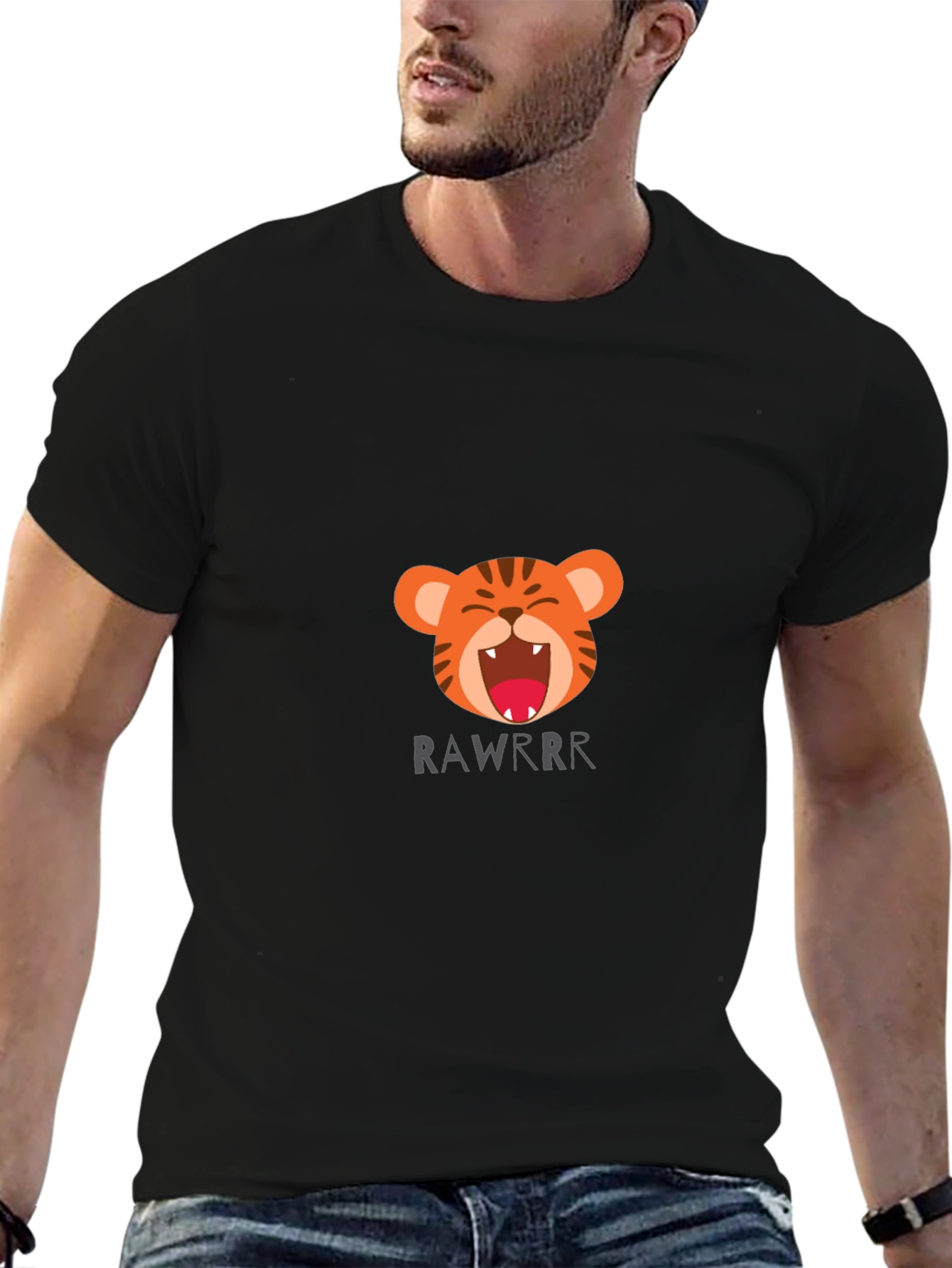 Tiger Rawrr Graphic Print Black T-Shirt