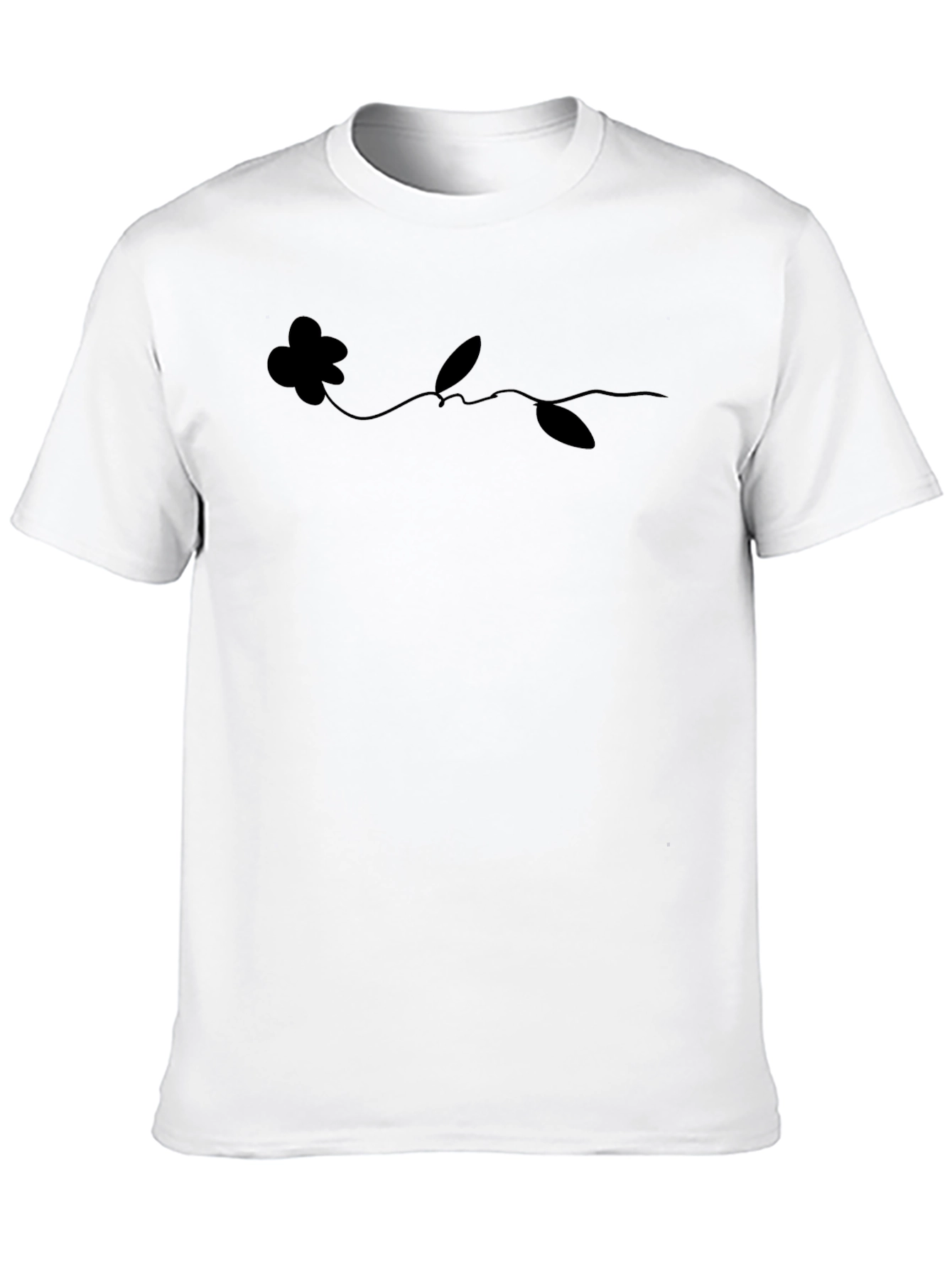 Minimalist Flower Line Art Black T-Shirt