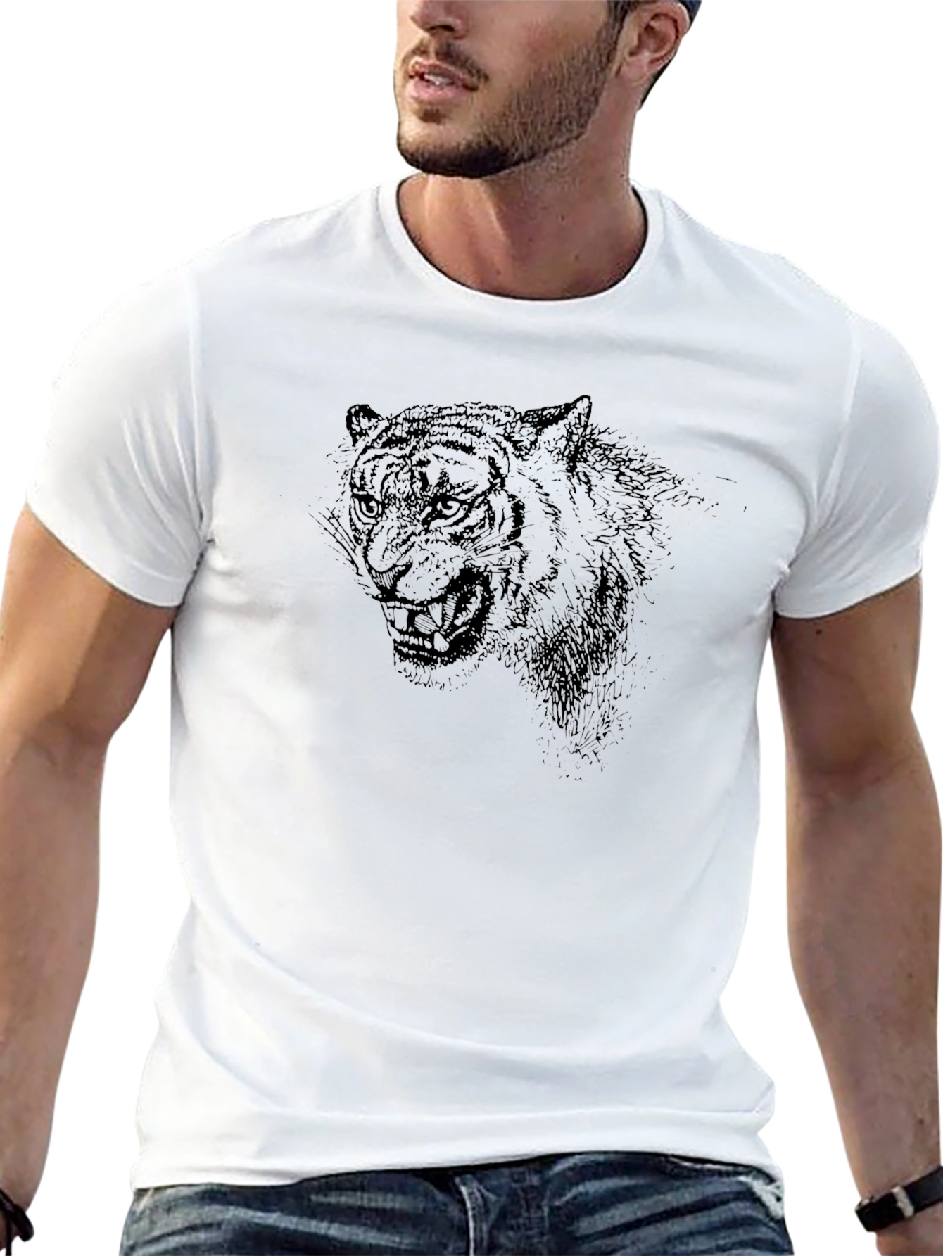 Mens Black Tiger Graphic Tee