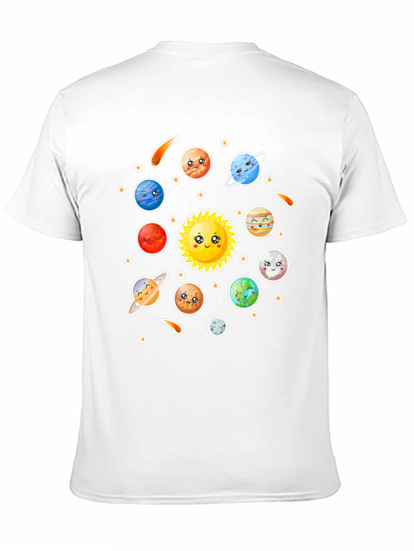 Cartoon Solar System Graphic Black T-Shirt