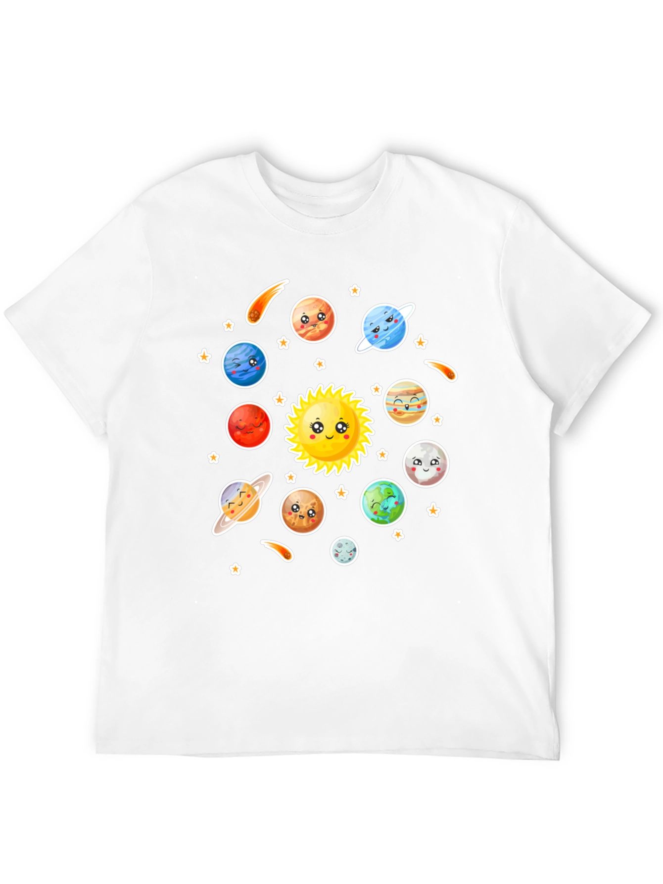 Cartoon Solar System Graphic Black T-Shirt