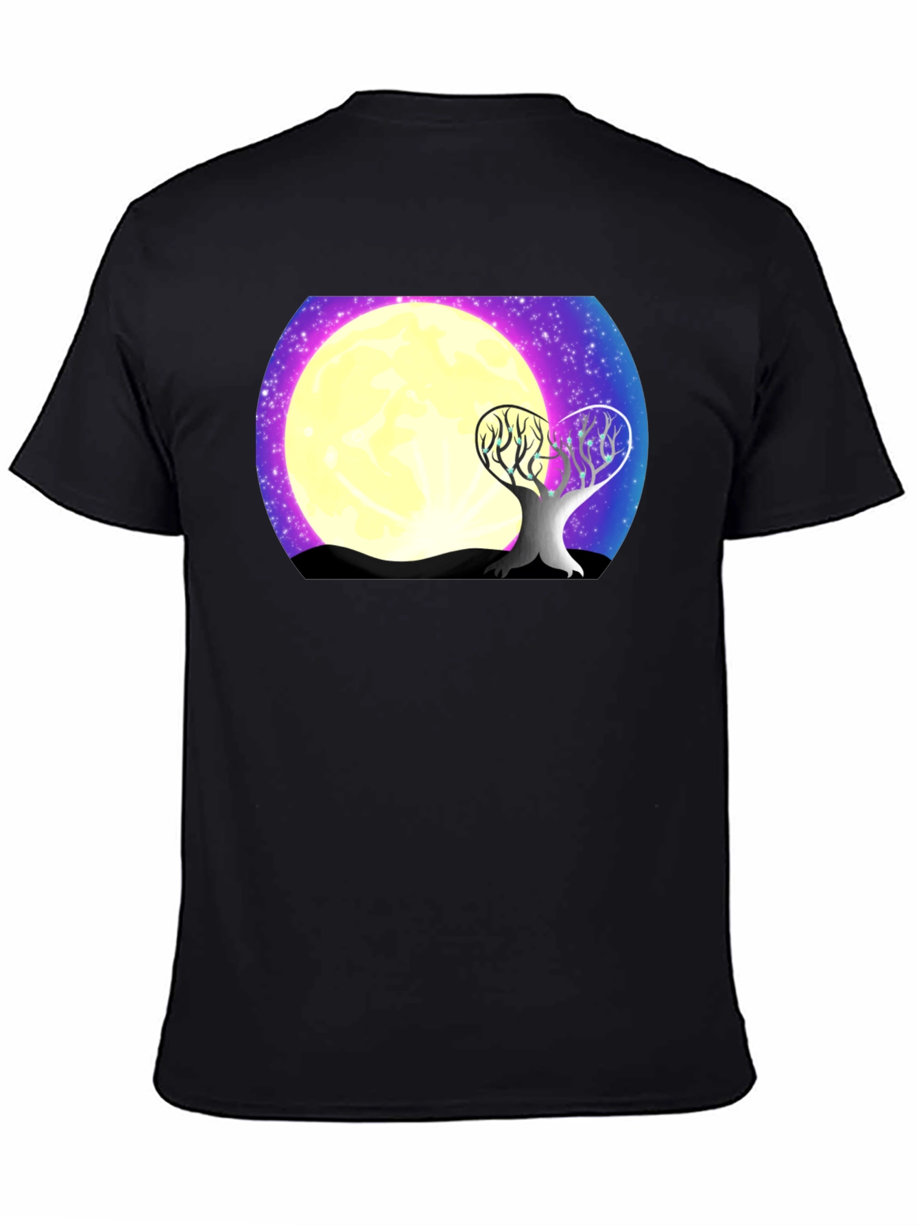 Moonlit Tree Graphic Tee - Black Cotton T-Shirt