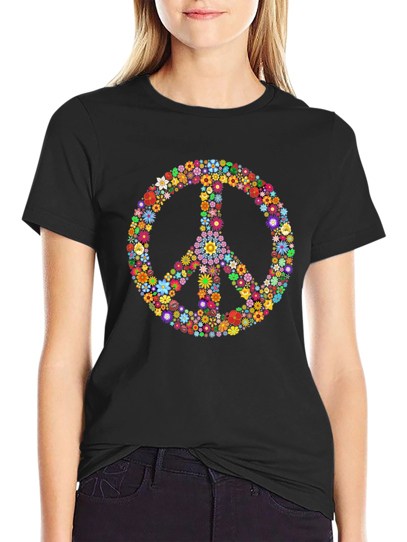 Floral Peace Sign Graphic T-Shirt