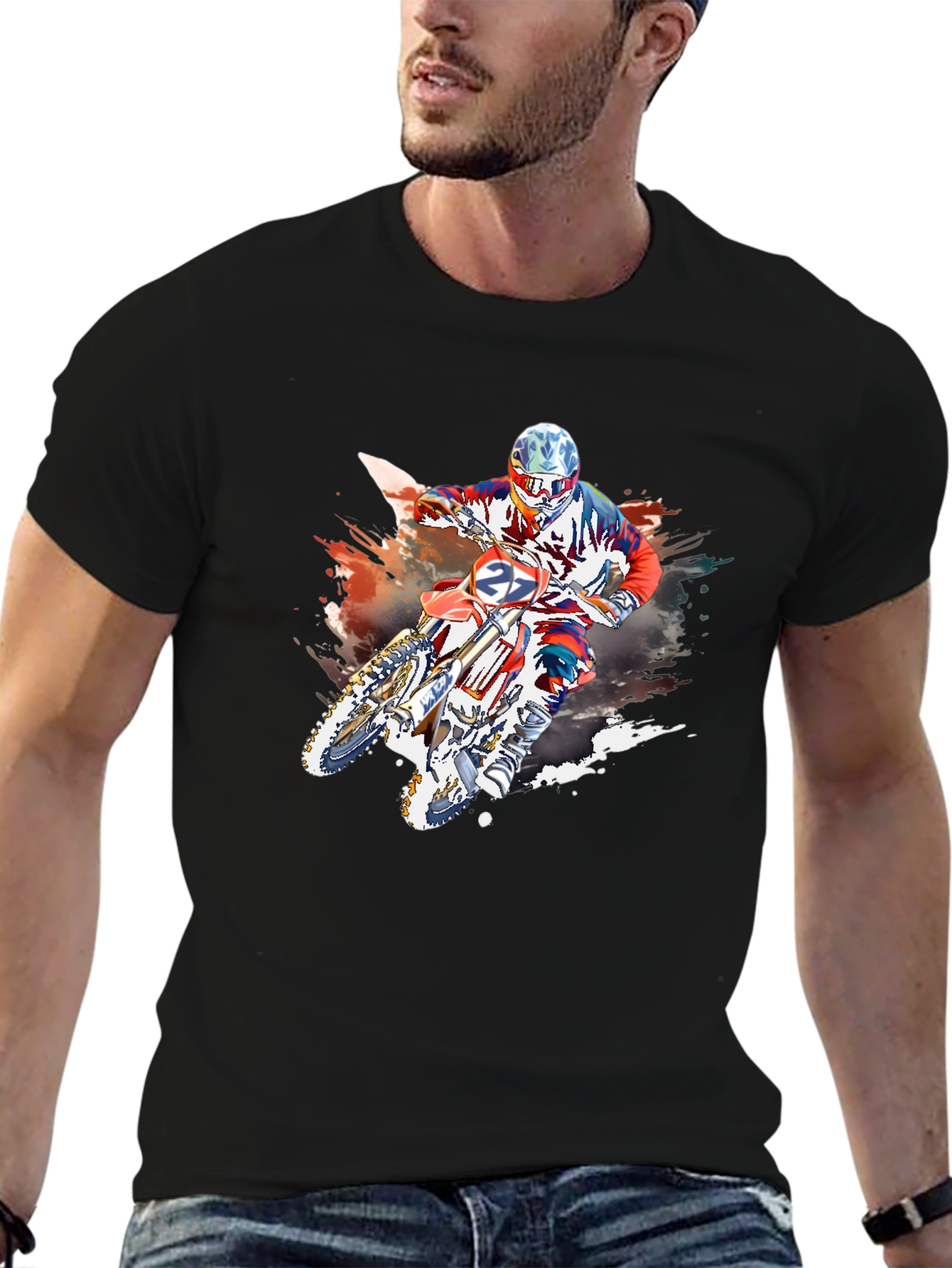 Motocross Rider Graphic Black T-Shirt