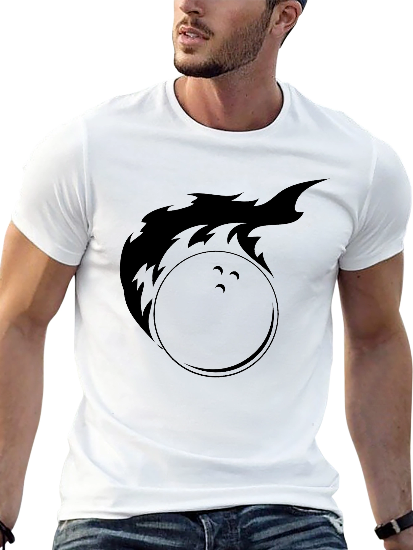 Flaming Bowling Ball Graphic Tee - Black