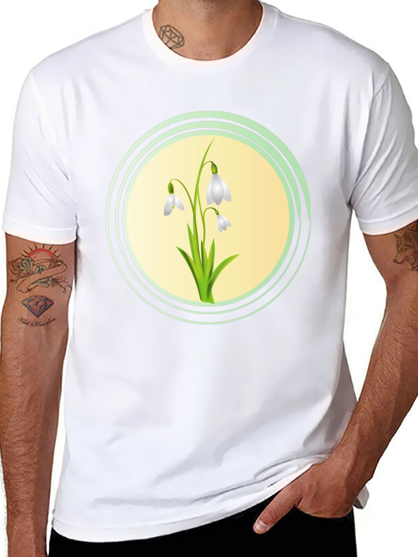 Snowdrop Flower Graphic Black T-Shirt