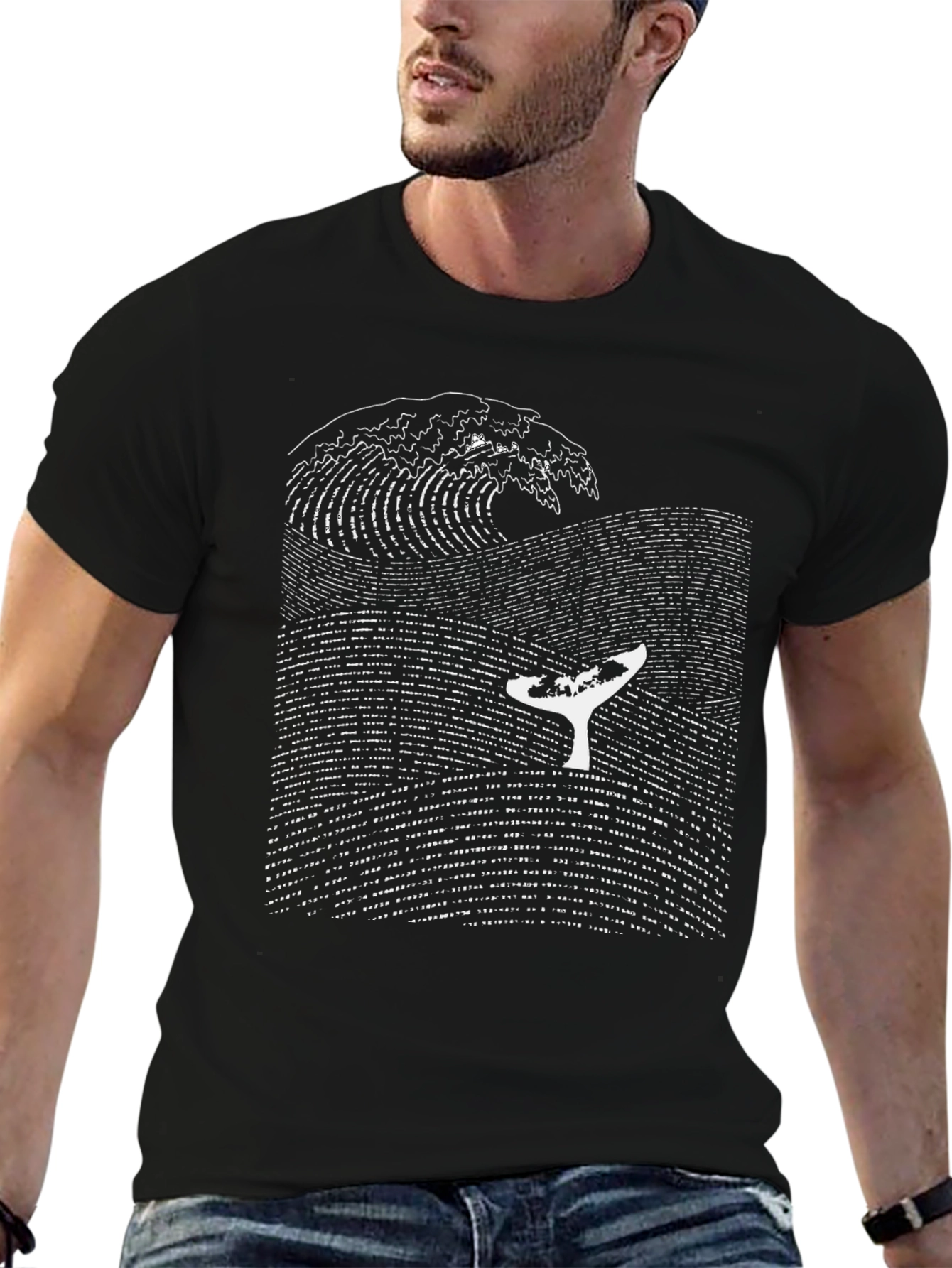 Whale Wave Graphic T-Shirt - Black Cotton Tee