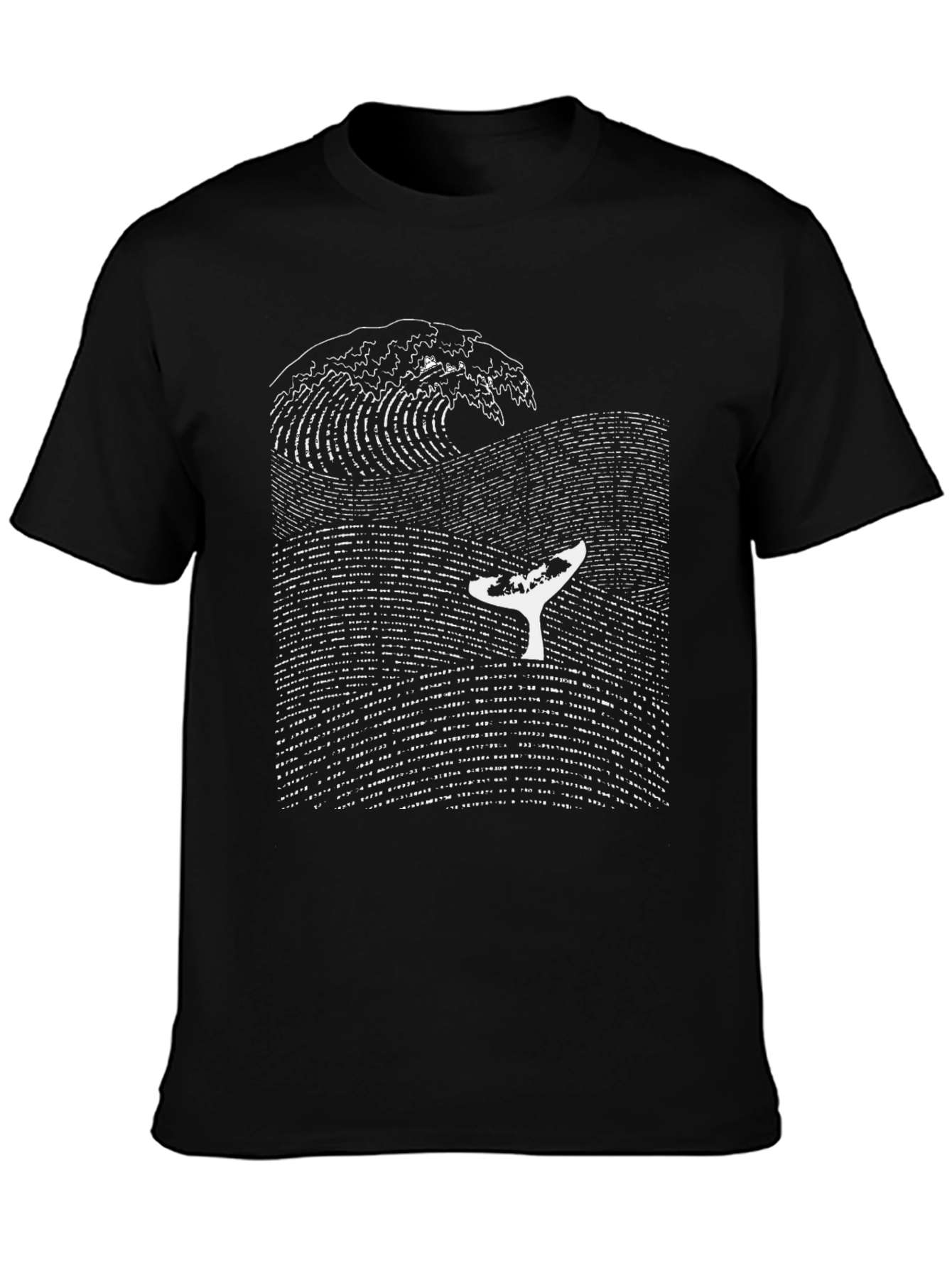 Whale Wave Graphic T-Shirt - Black Cotton Tee