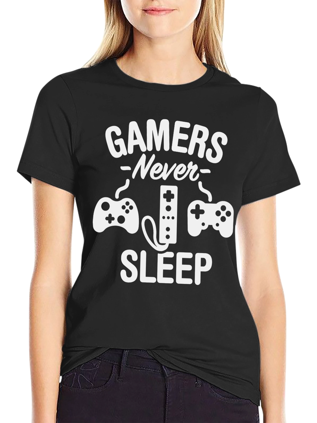 Gamers Never Sleep Graphic Tee - Black
