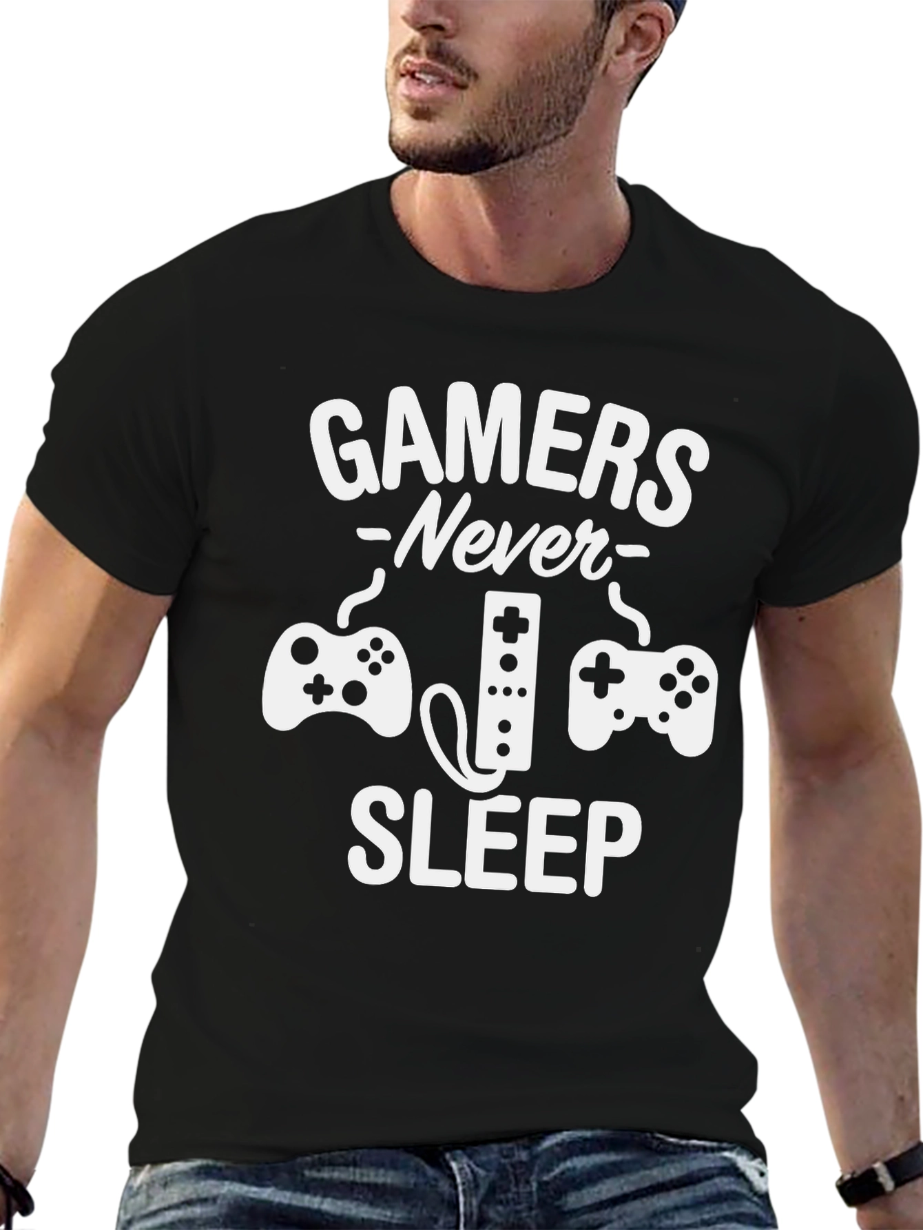 Gamers Never Sleep Graphic Tee - Black