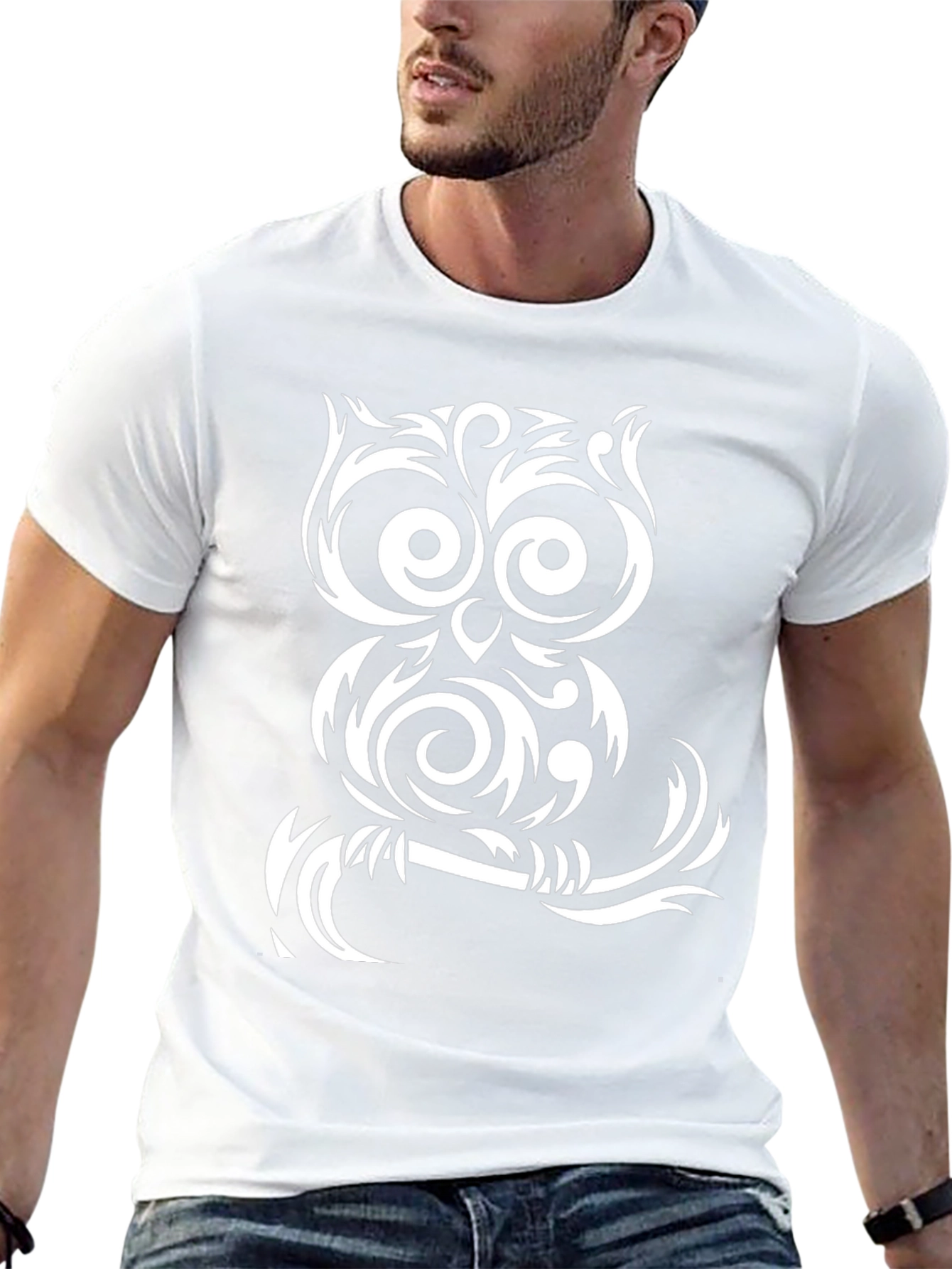 Tribal Owl Graphic T-Shirt - Black Cotton Tee