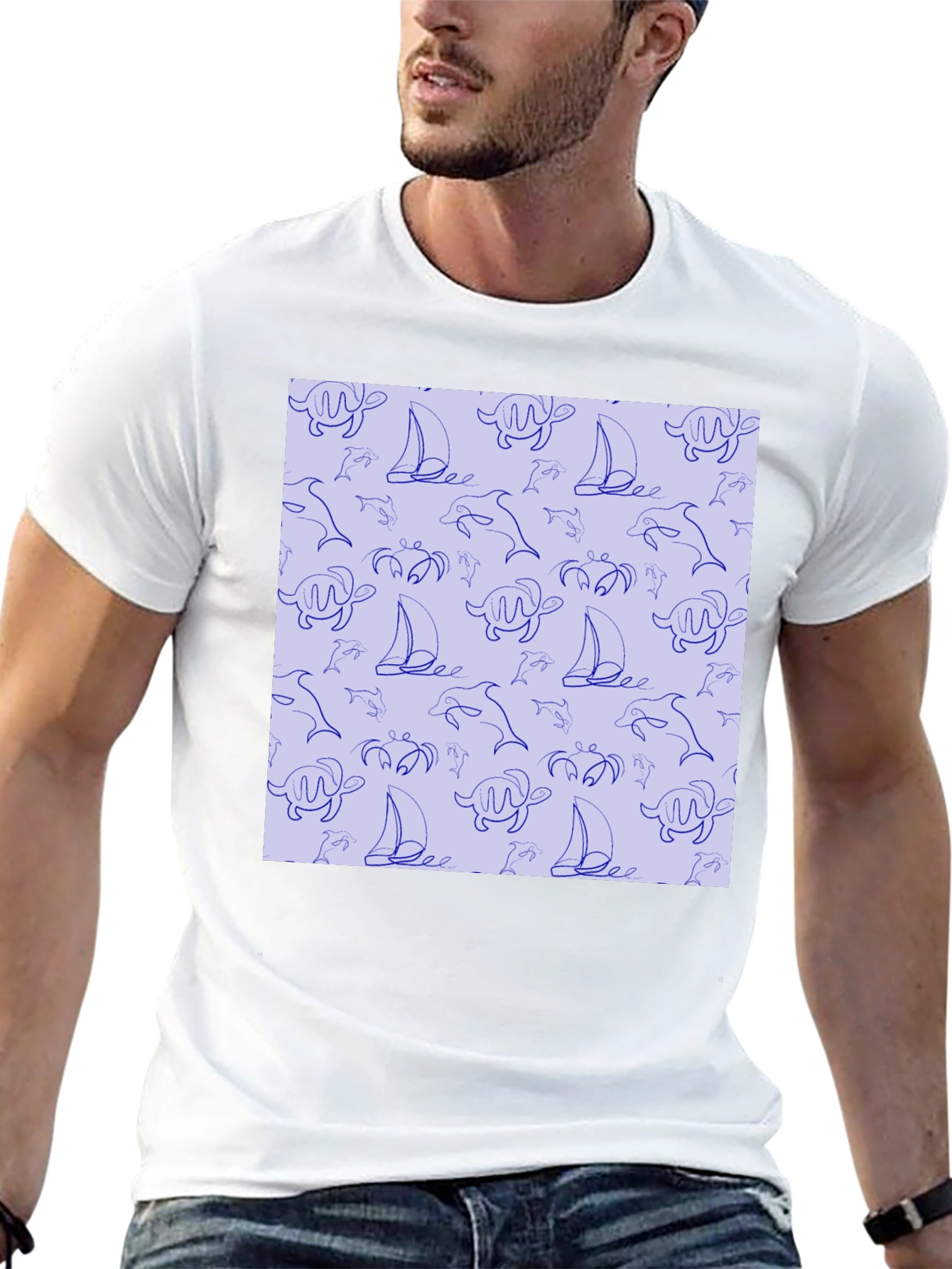 Nautical Print T-Shirt - Sea Life Pattern Tee