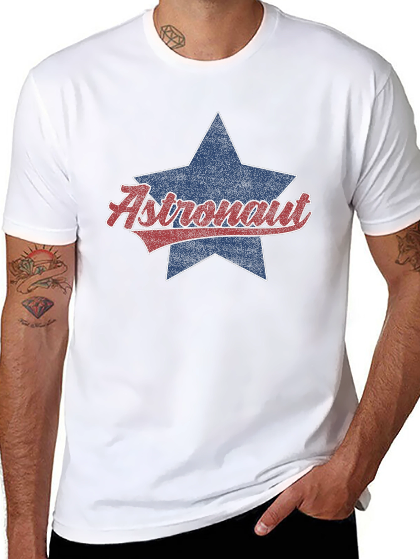 Astronaut Star Graphic Tee - Retro Style Black T-Shirt