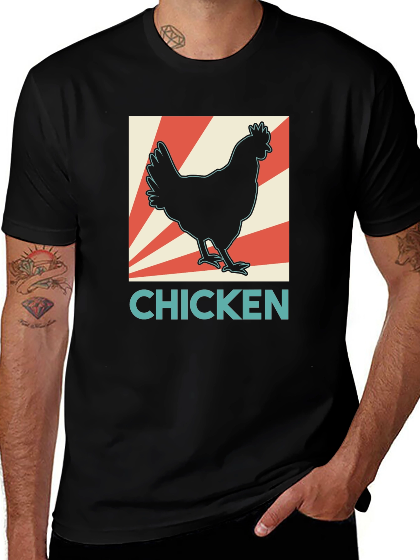 Chicken Graphic Tee - Retro Style Black T-Shirt