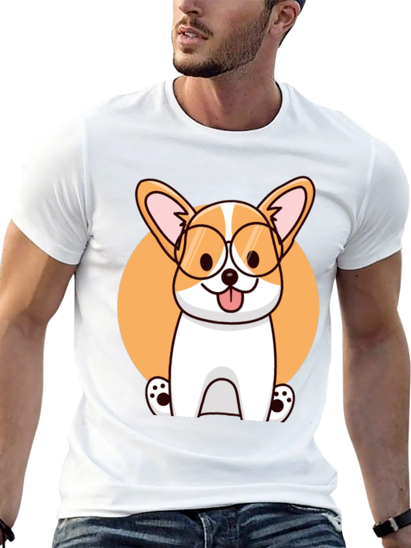 Corgi with Glasses Black T-Shirt