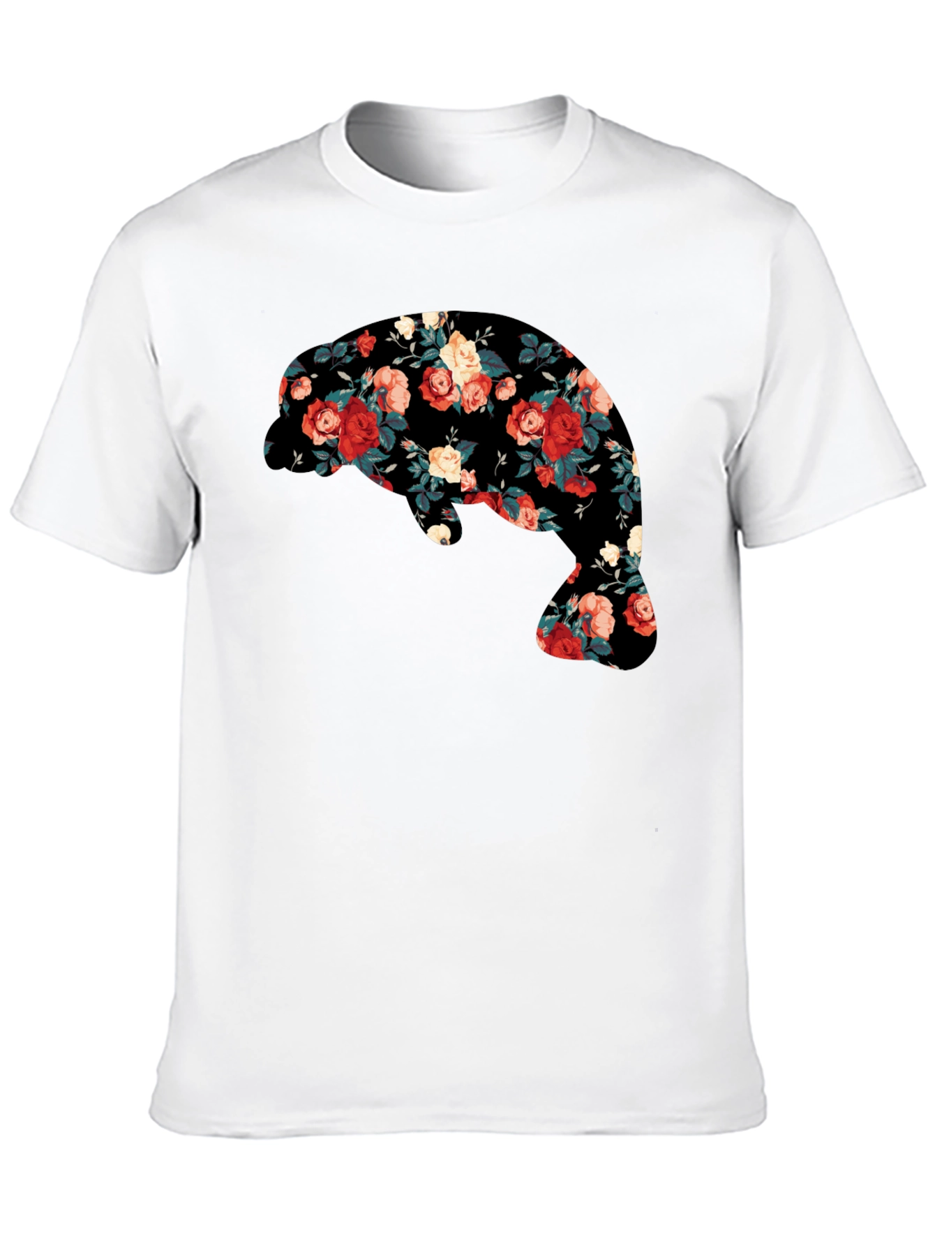 Floral Manatee Black T-Shirt - Unique Graphic Tee