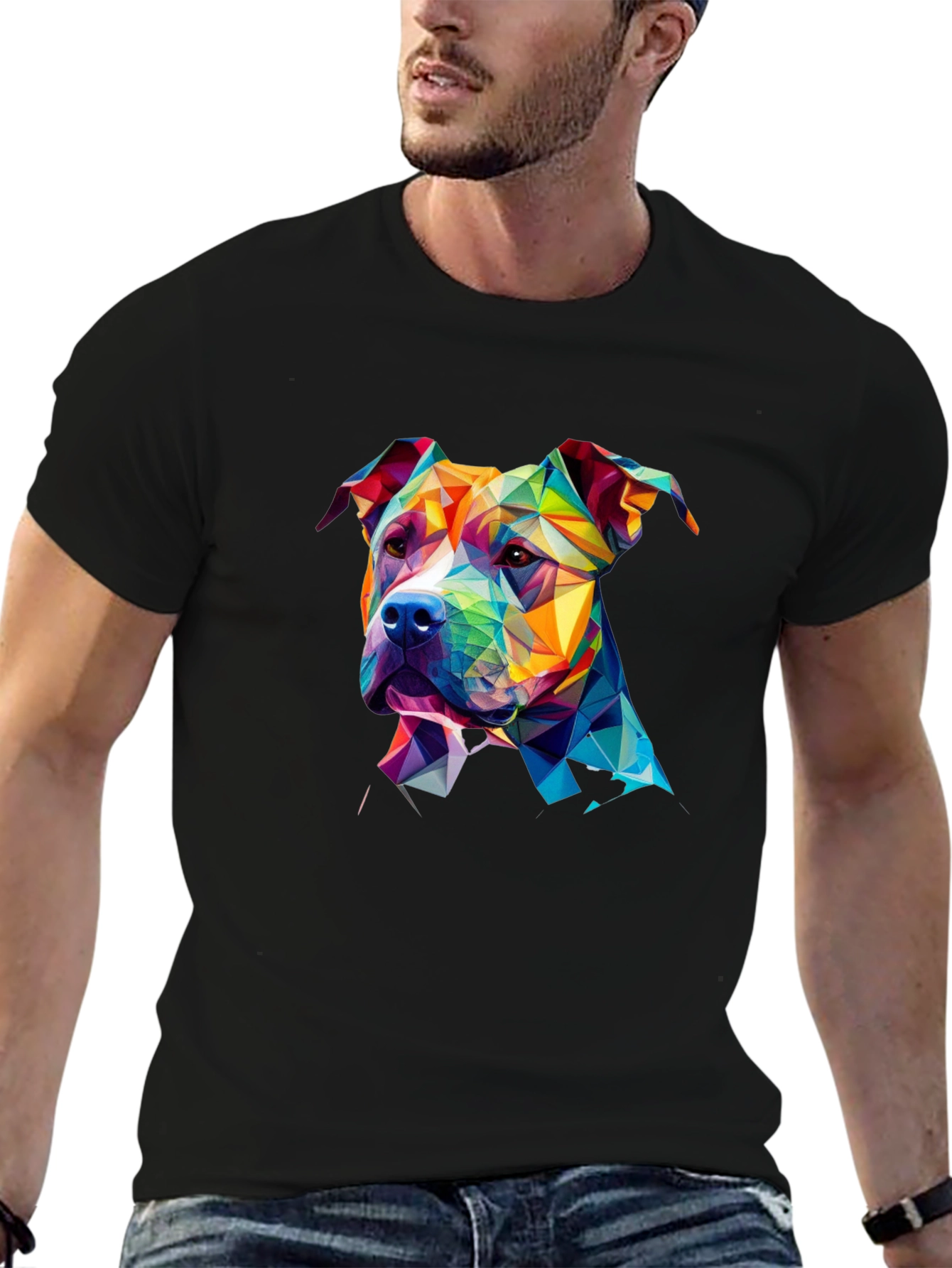 Geometric Pitbull Dog Graphic Tee - Unique Design
