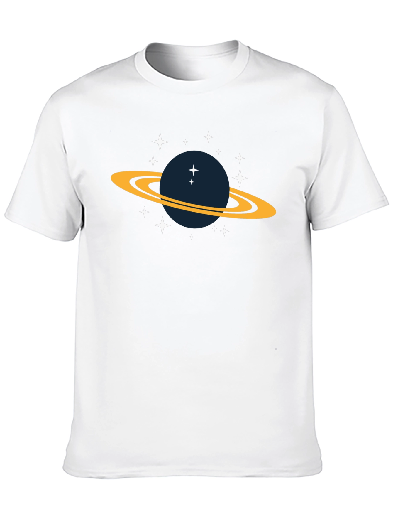 Space Saturn Graphic Tee - Black Cotton T-Shirt