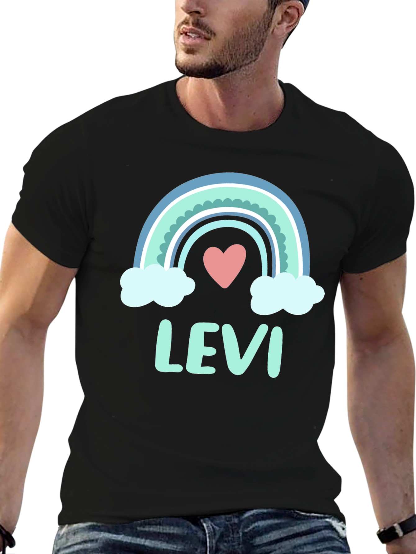 Levi Rainbow Heart Personalized Kids T-Shirt
