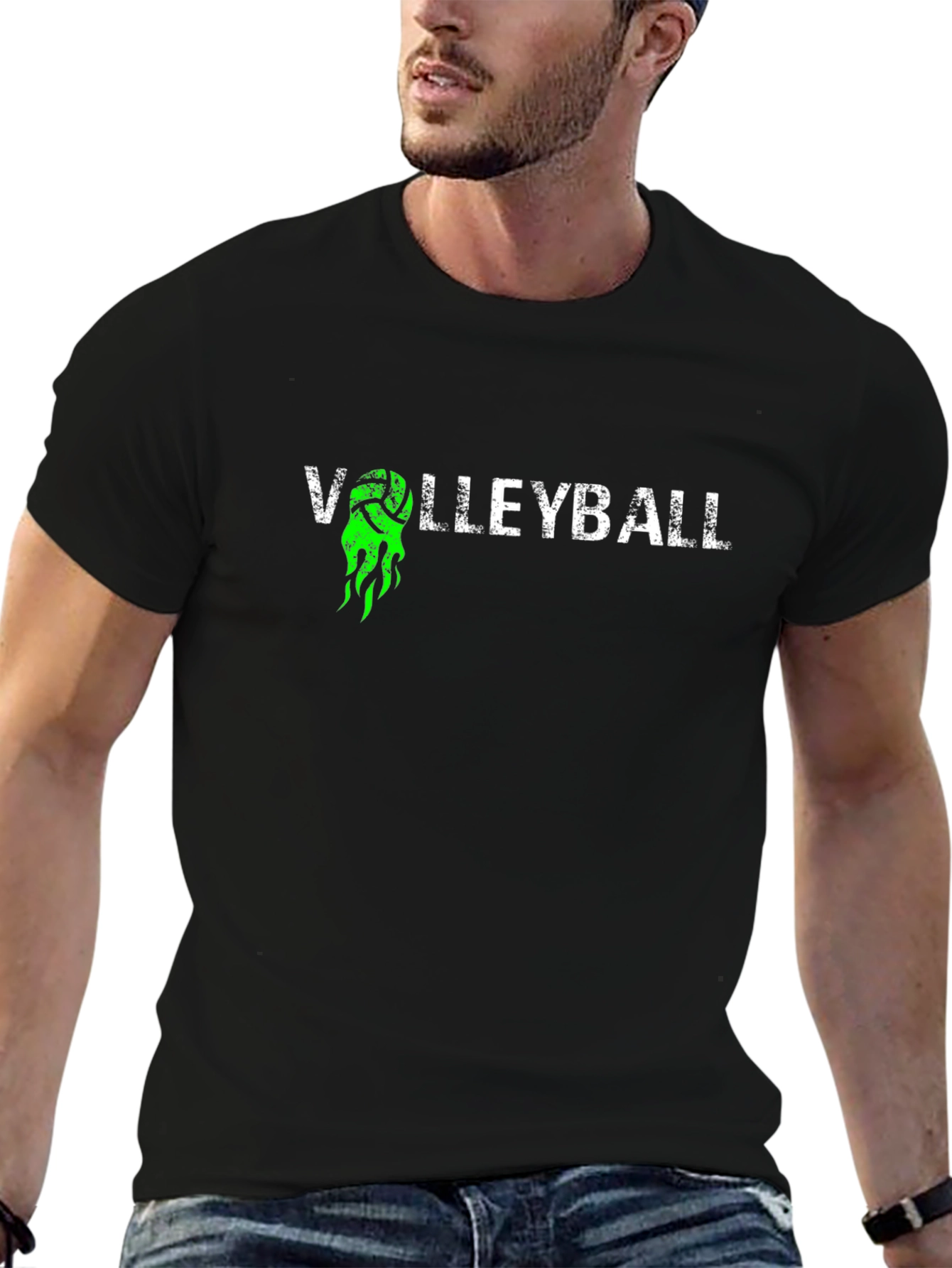 Volleyball Graphic Tee - Black Cotton T-Shirt