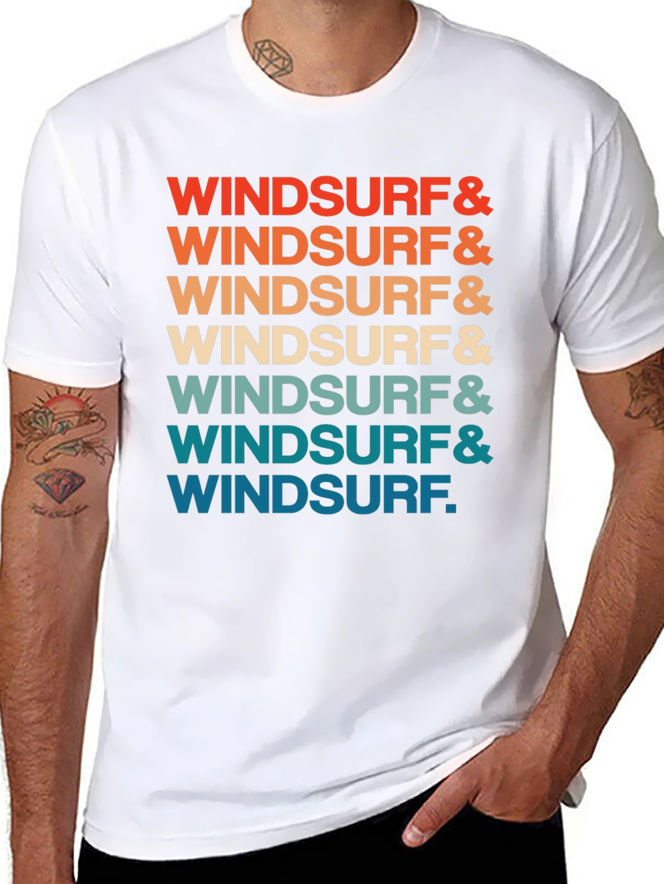 Retro Windsurf Graphic Print Crew Neck T-Shirt