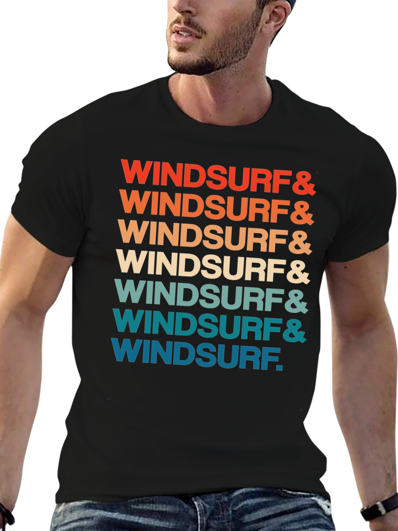 Retro Windsurf Graphic Print Crew Neck T-Shirt