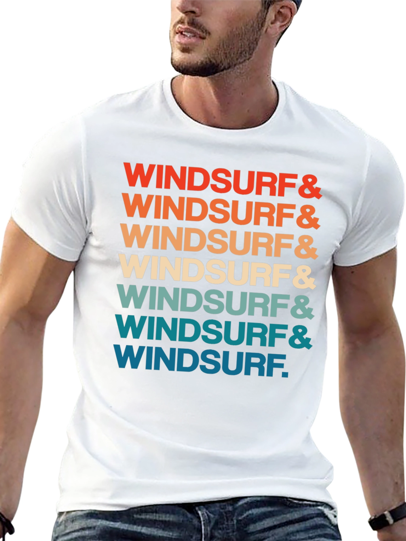 Retro Windsurf Graphic Print Crew Neck T-Shirt