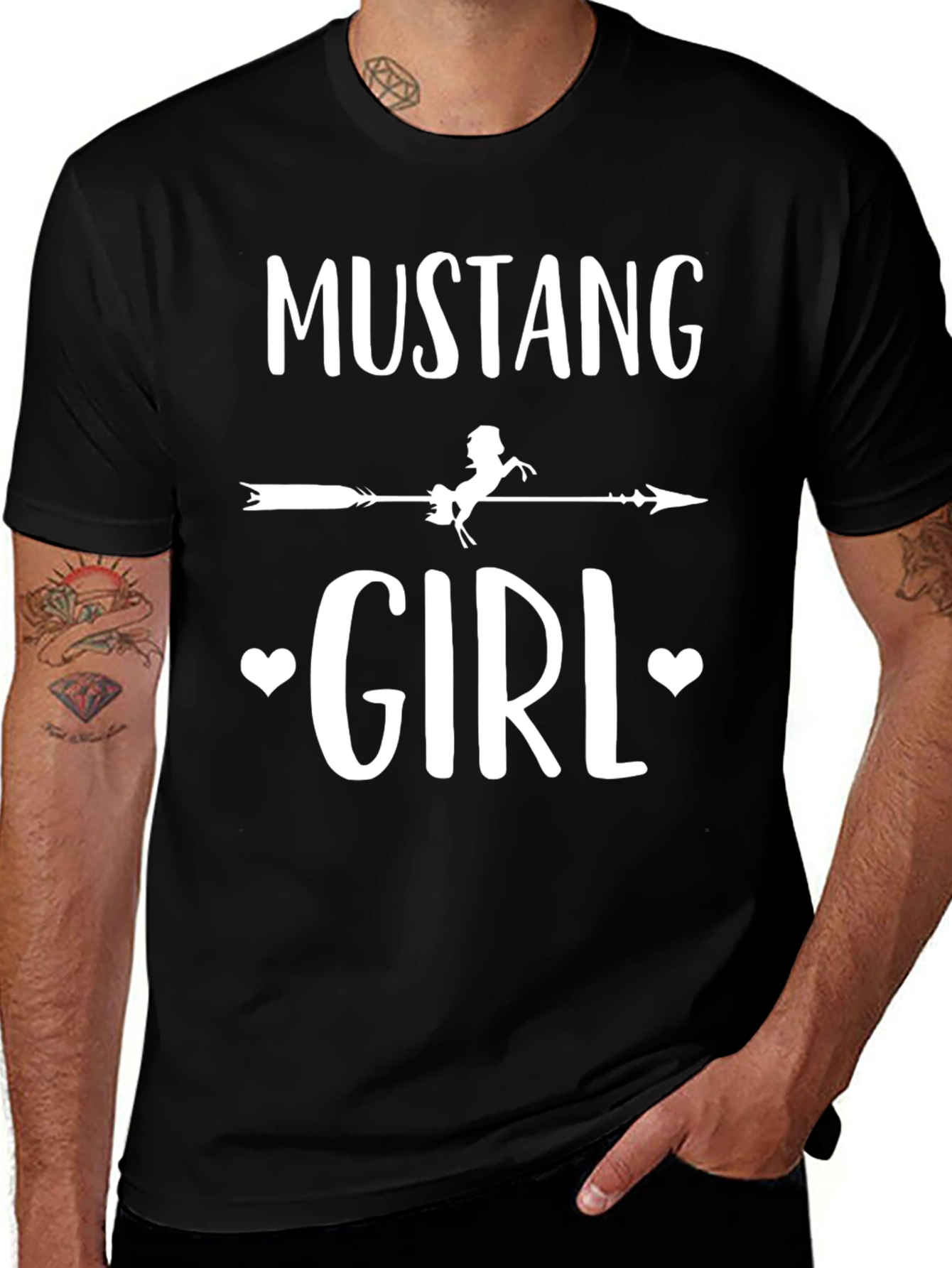 Mustang Girl Graphic Tee - Black Cotton T-Shirt