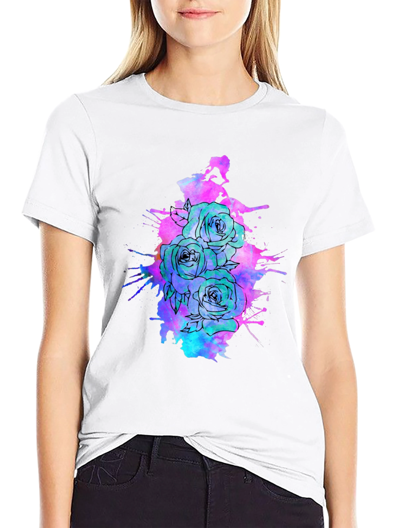 Floral Ink Splatter T-Shirt - Unique Graphic Tee
