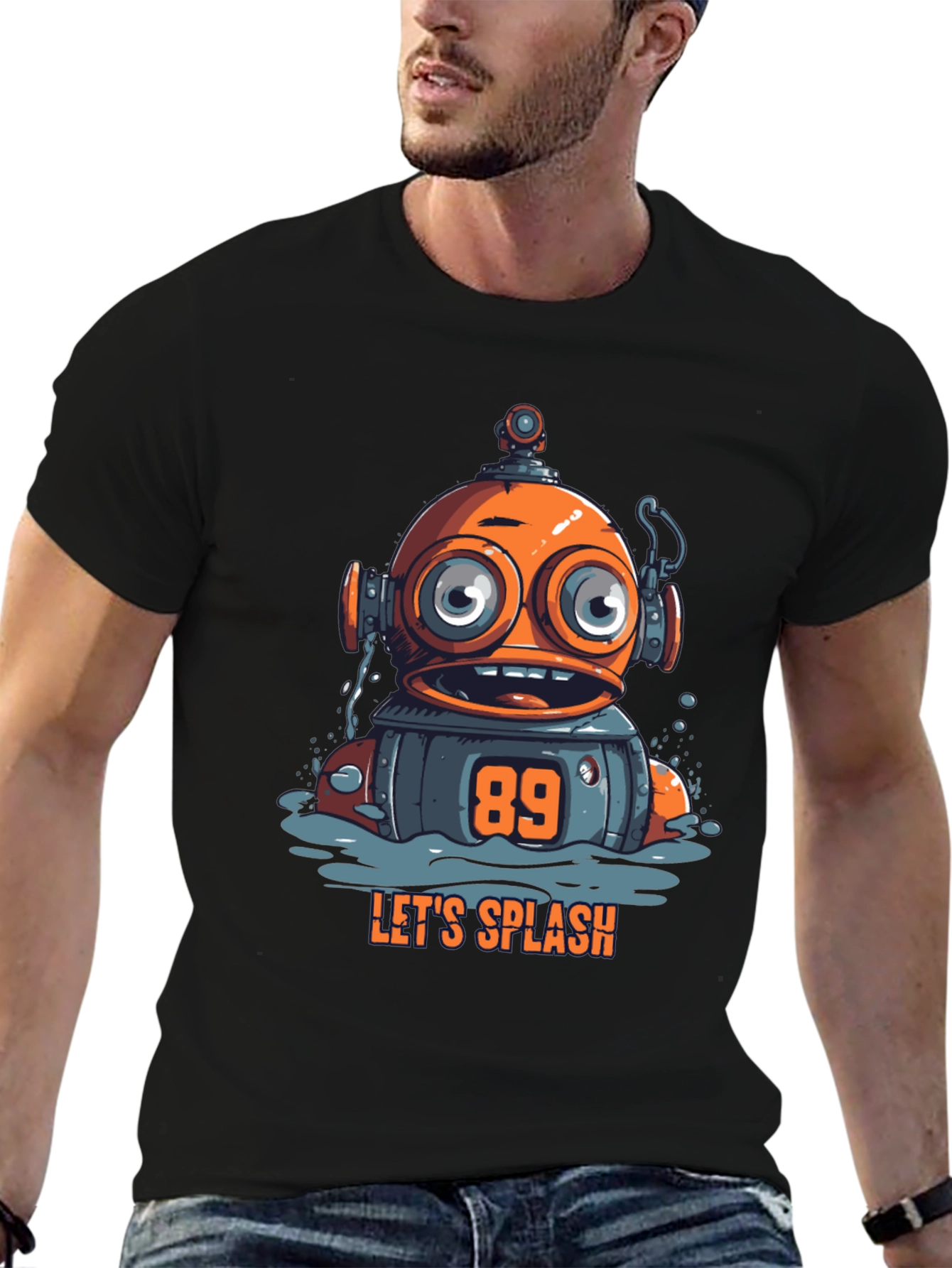 Fun Robot Graphic T-Shirt - Lets Splash!