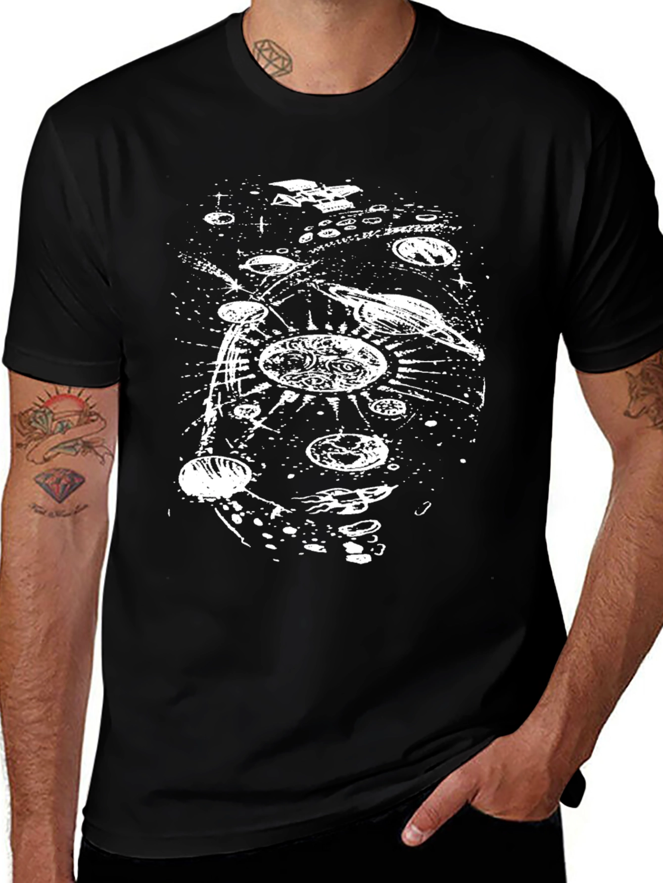 Galaxy Graphic Tee - Black Cotton Universe T-Shirt
