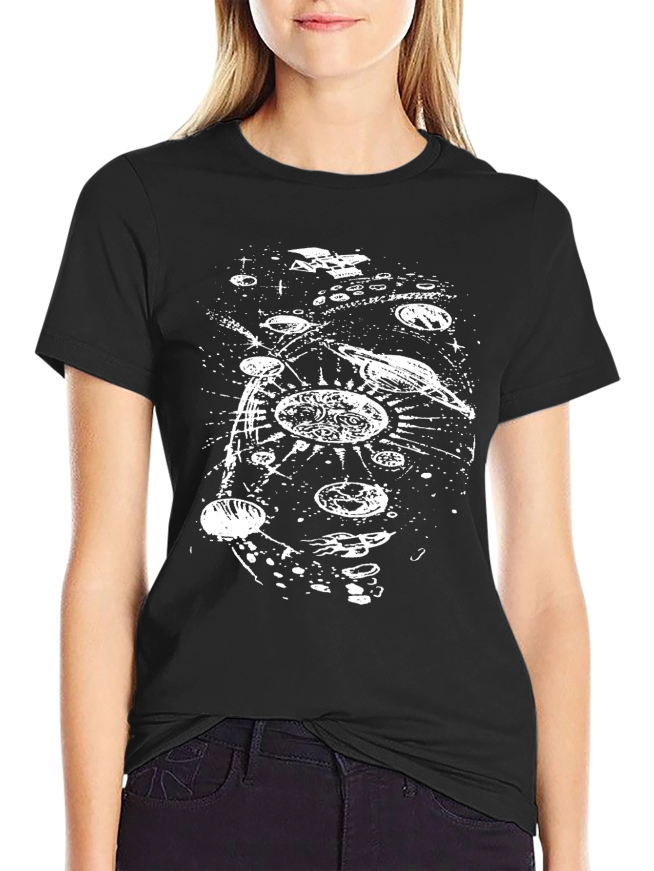 Galaxy Graphic Tee - Black Cotton Universe T-Shirt
