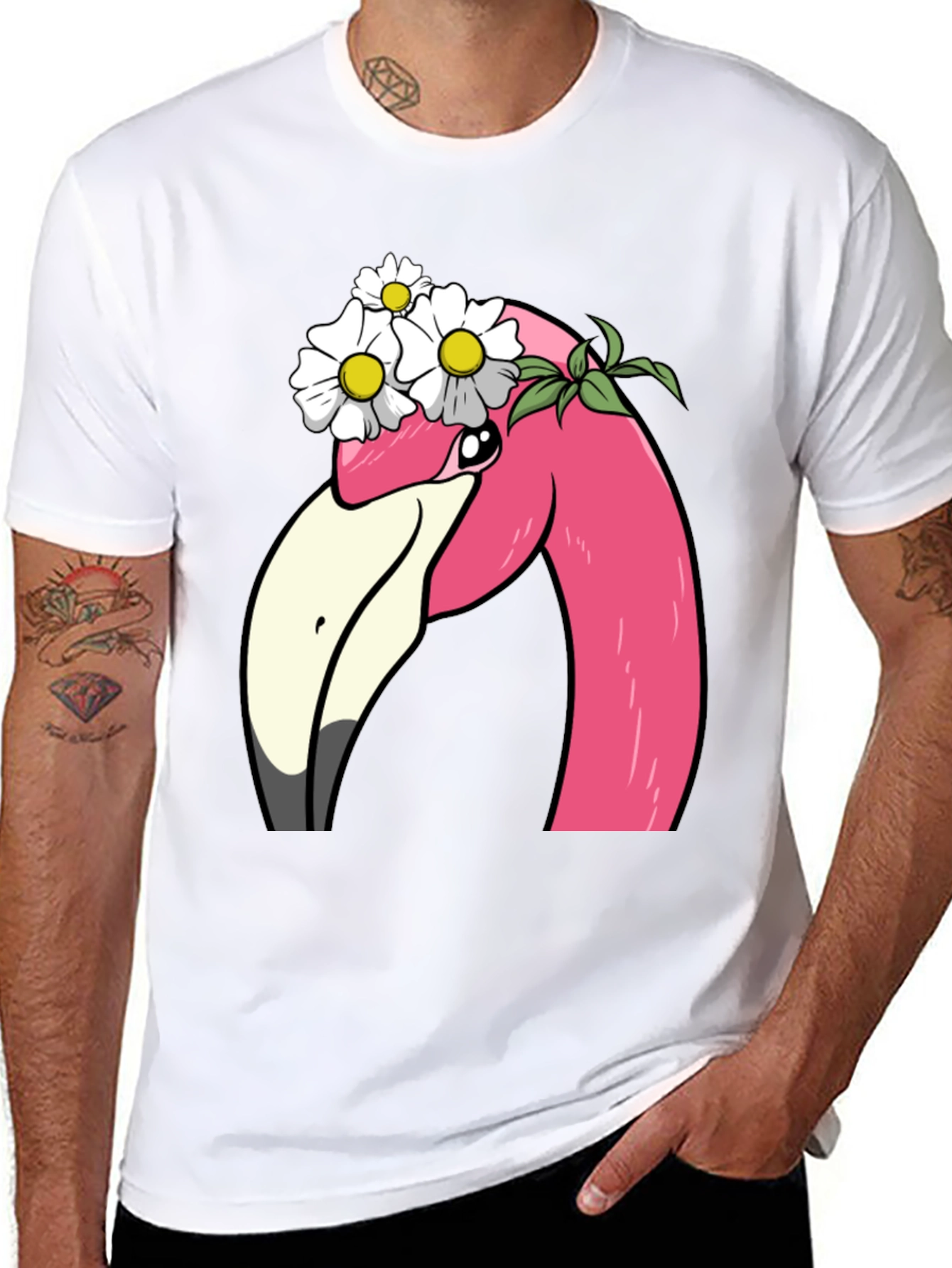 Flamingo Flower Crown T-Shirt - Black
