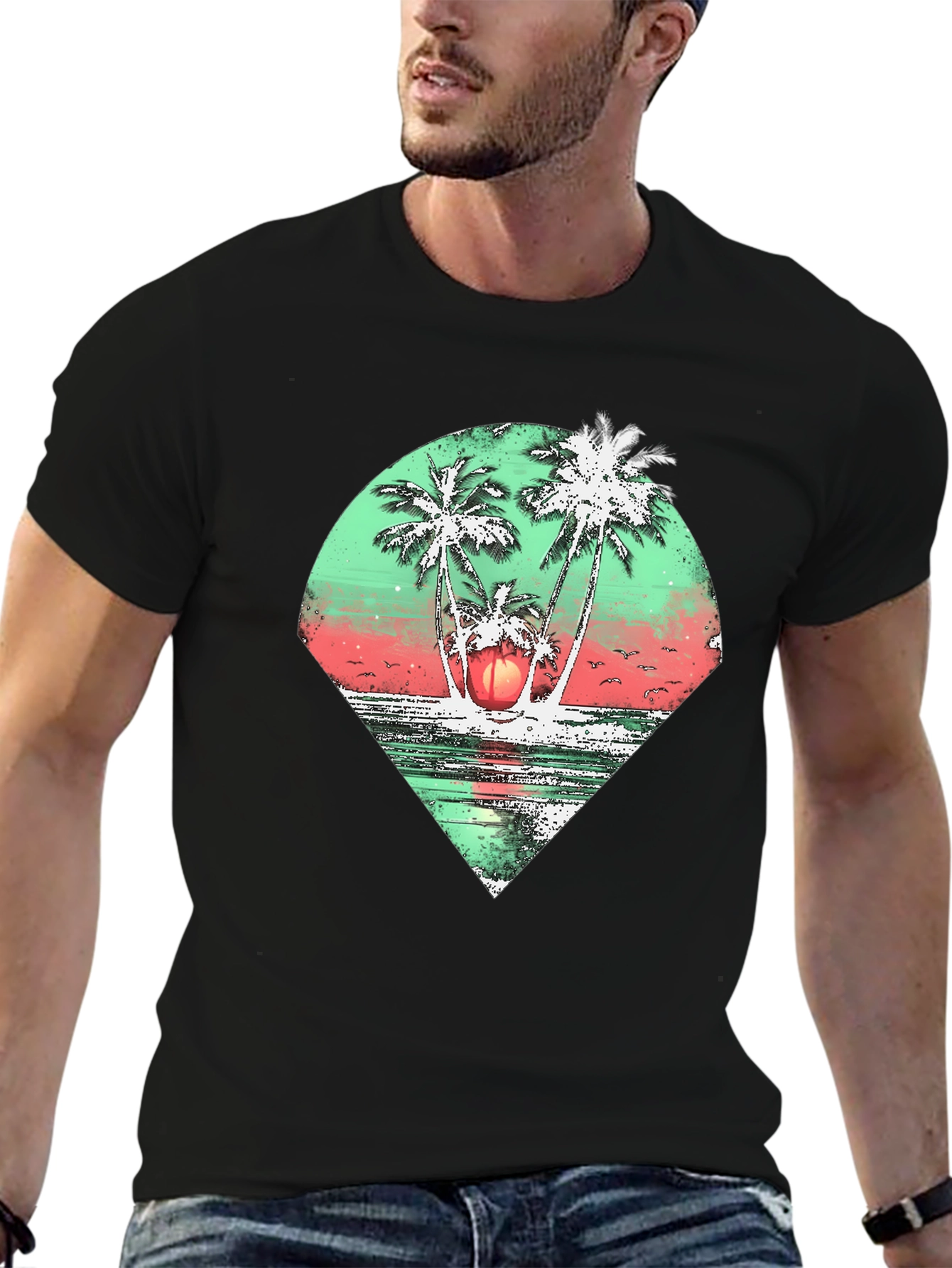 Tropical Palm Tree Graphic Tee - Black