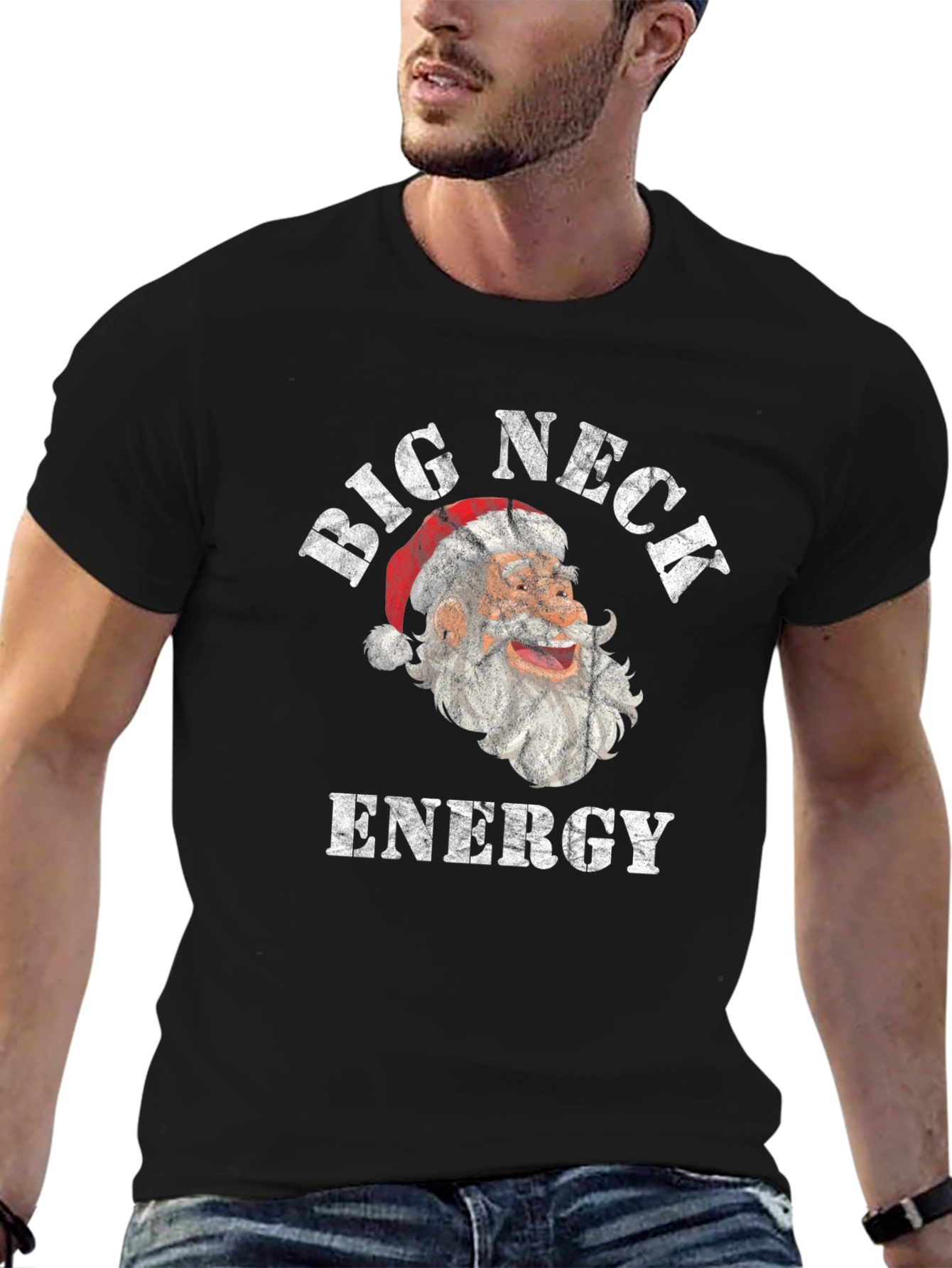 Big Neck Energy Santa Christmas Graphic Tee