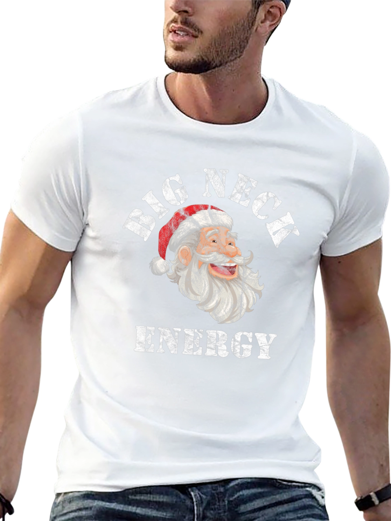 Big Neck Energy Santa Christmas Graphic Tee