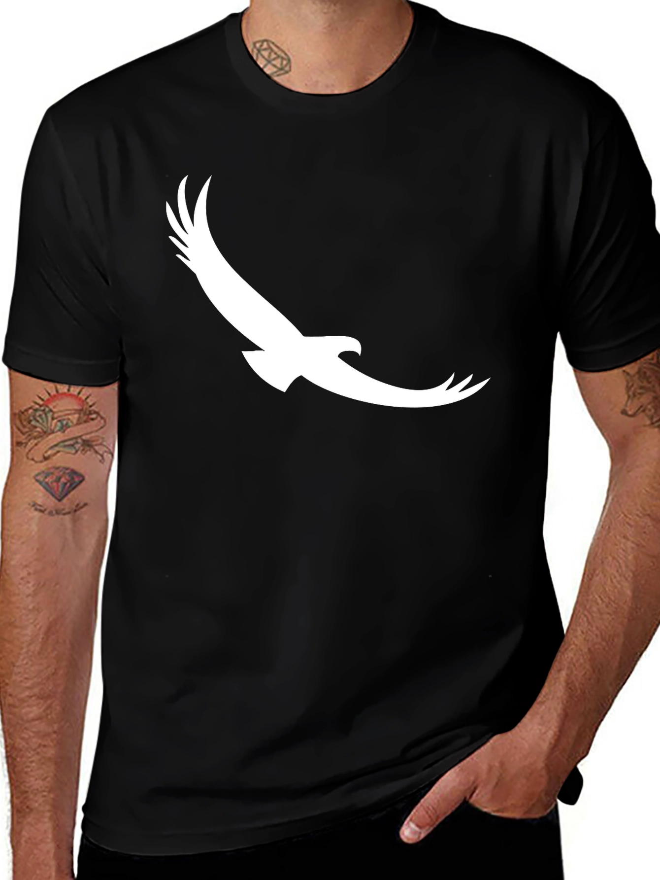 Black T-Shirt with White Eagle Graphic
