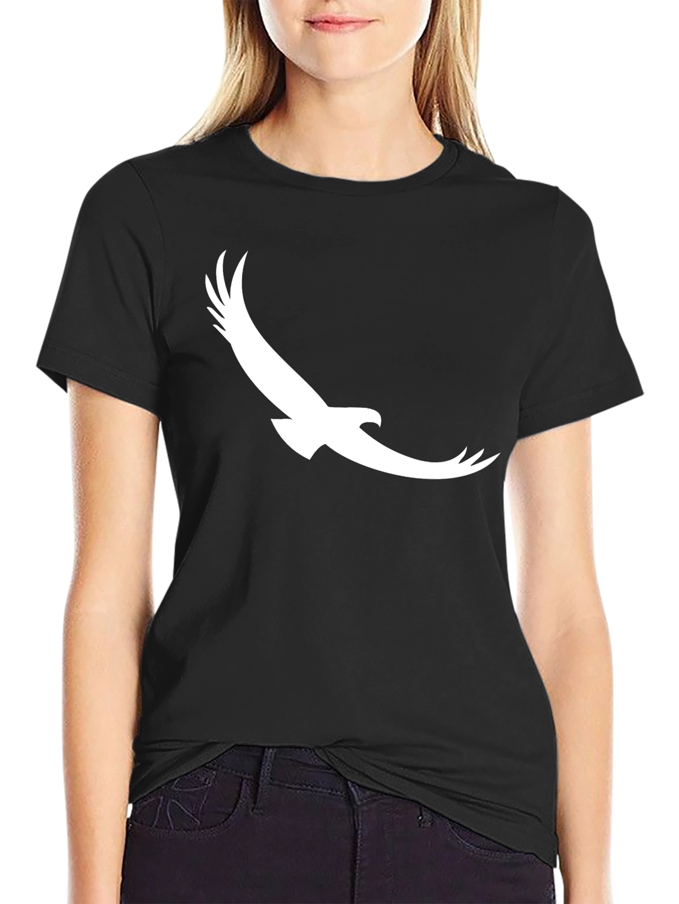 Black T-Shirt with White Eagle Graphic