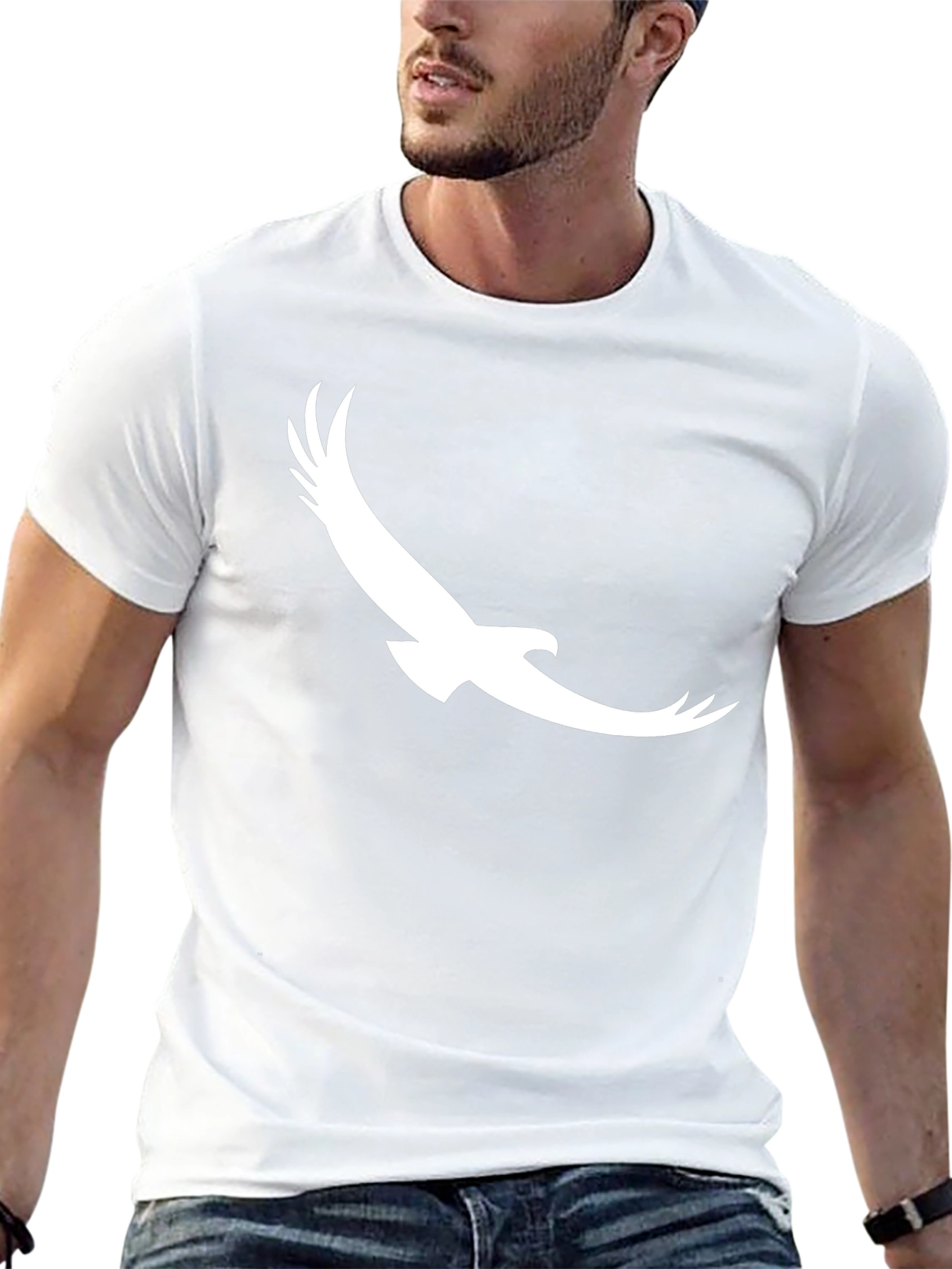 Black T-Shirt with White Eagle Graphic