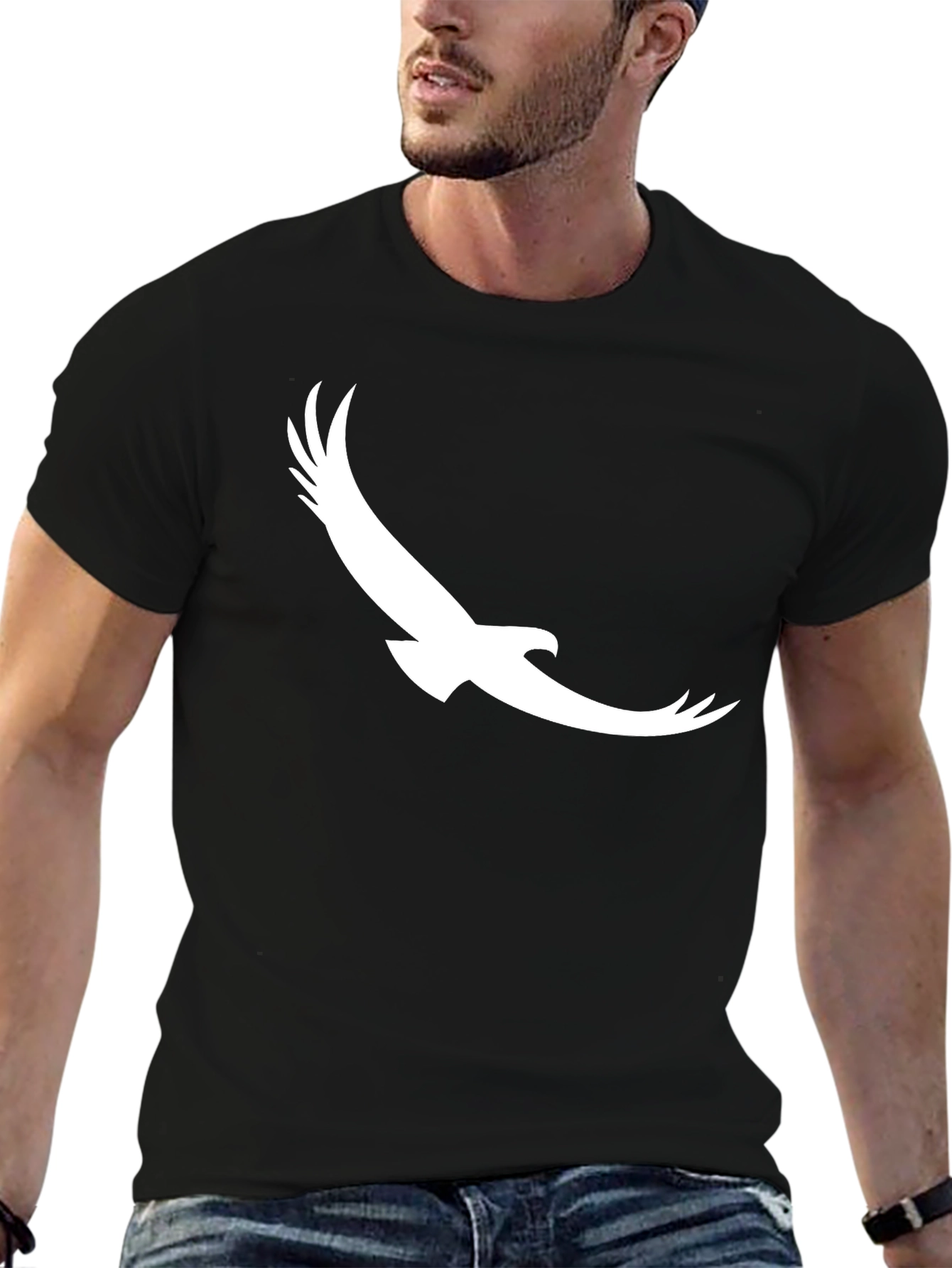 Black T-Shirt with White Eagle Graphic