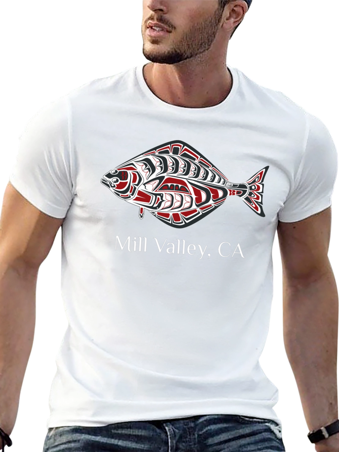 Mill Valley CA Fish Graphic Black T-Shirt
