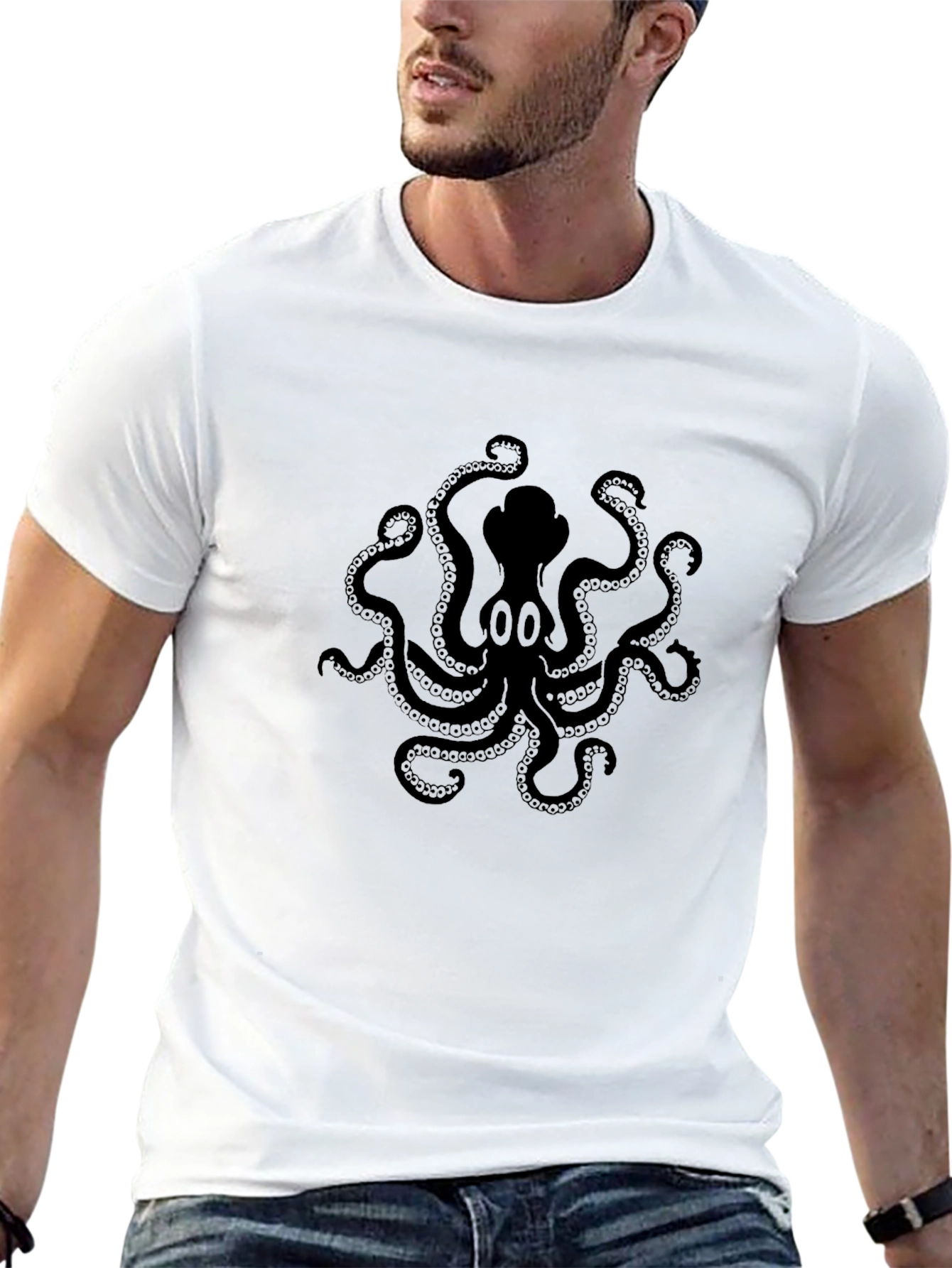 Octopus Graphic Print T-Shirt - Black