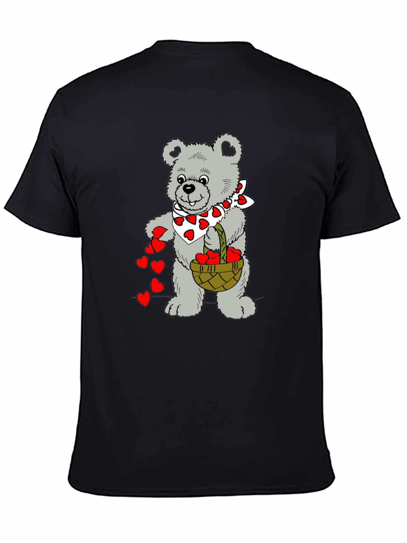 Teddy Bear Hearts Graphic T-Shirt - Black