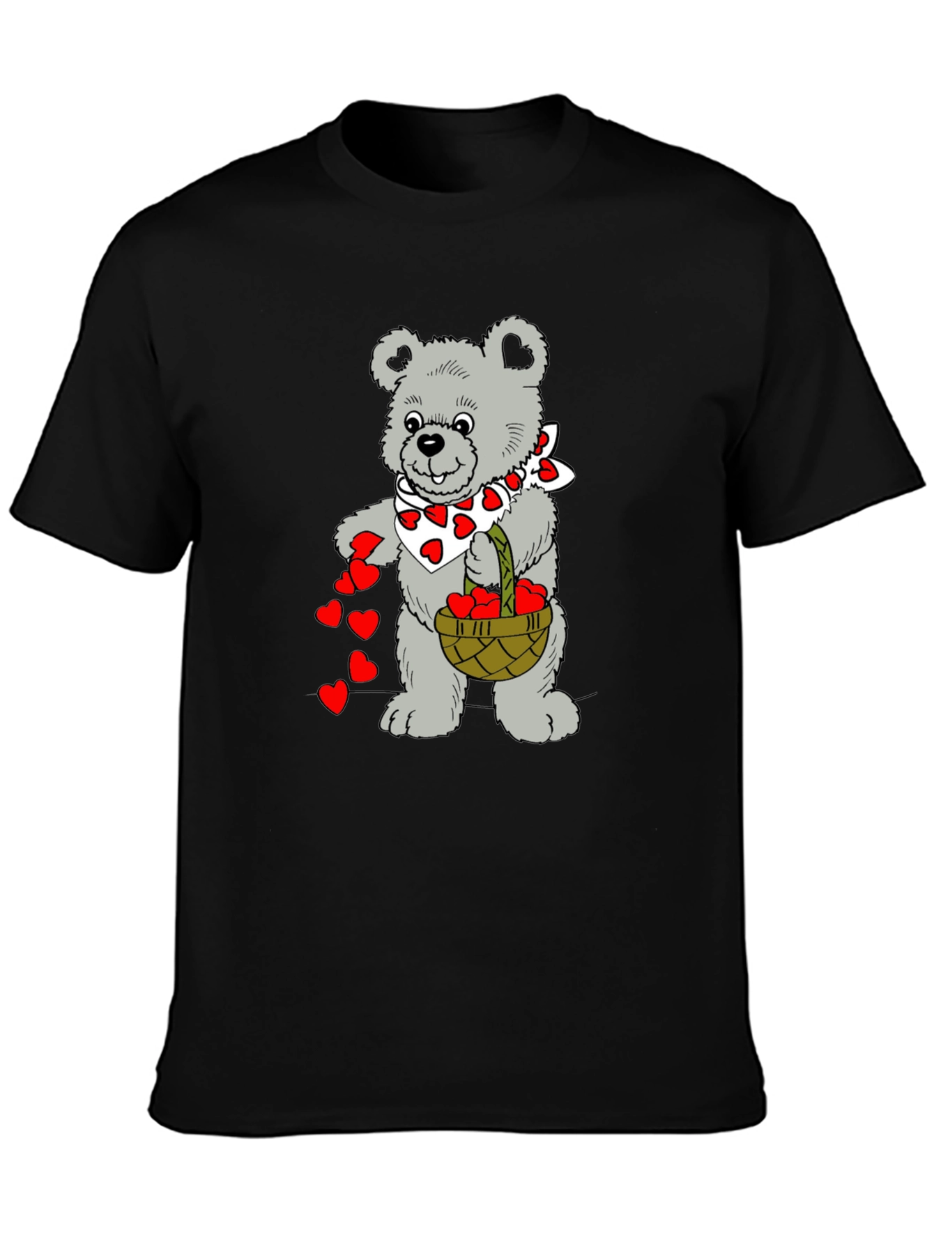 Teddy Bear Hearts Graphic T-Shirt - Black