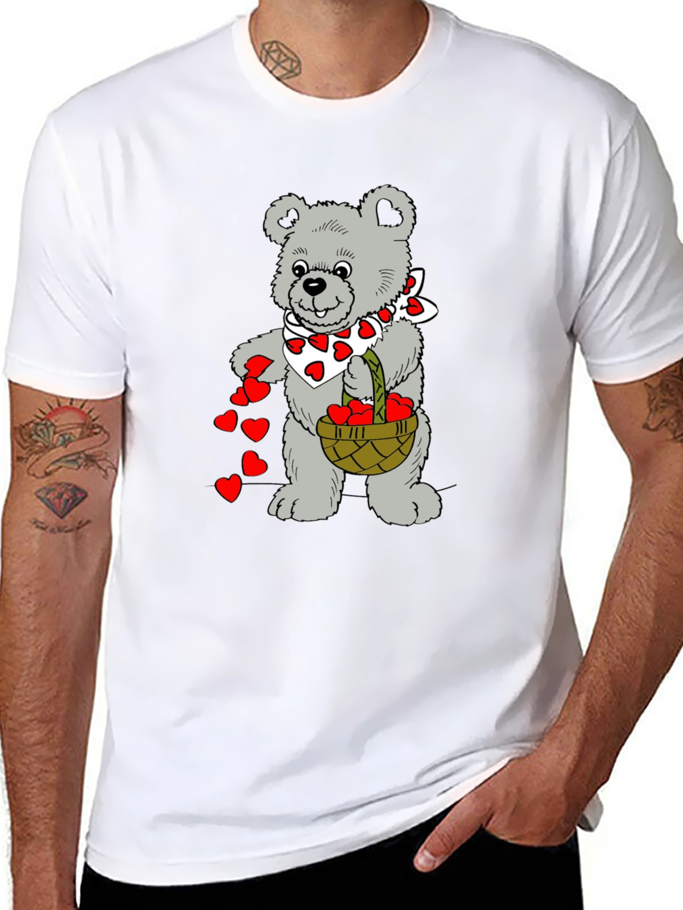 Teddy Bear Hearts Graphic T-Shirt - Black