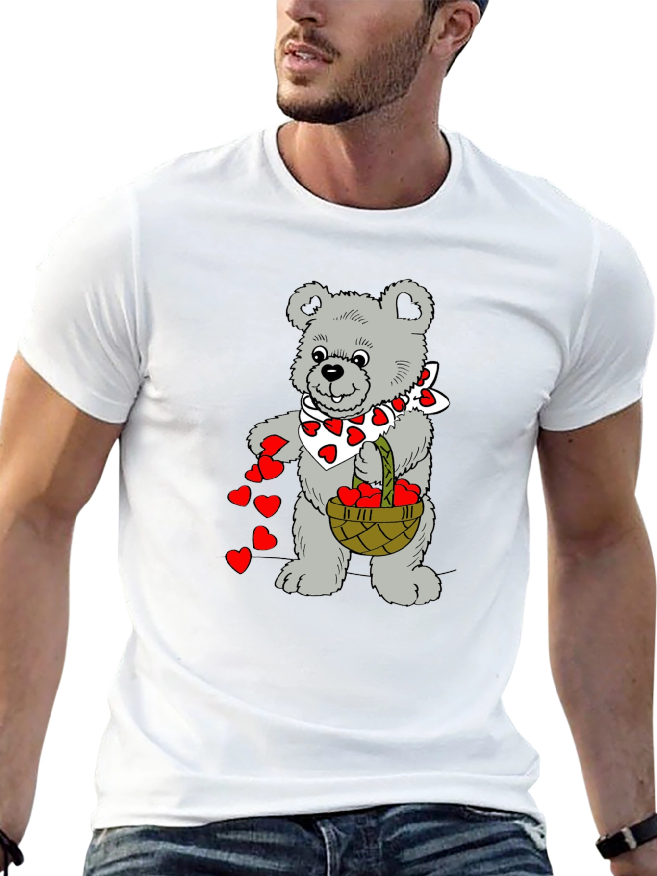Teddy Bear Hearts Graphic T-Shirt - Black
