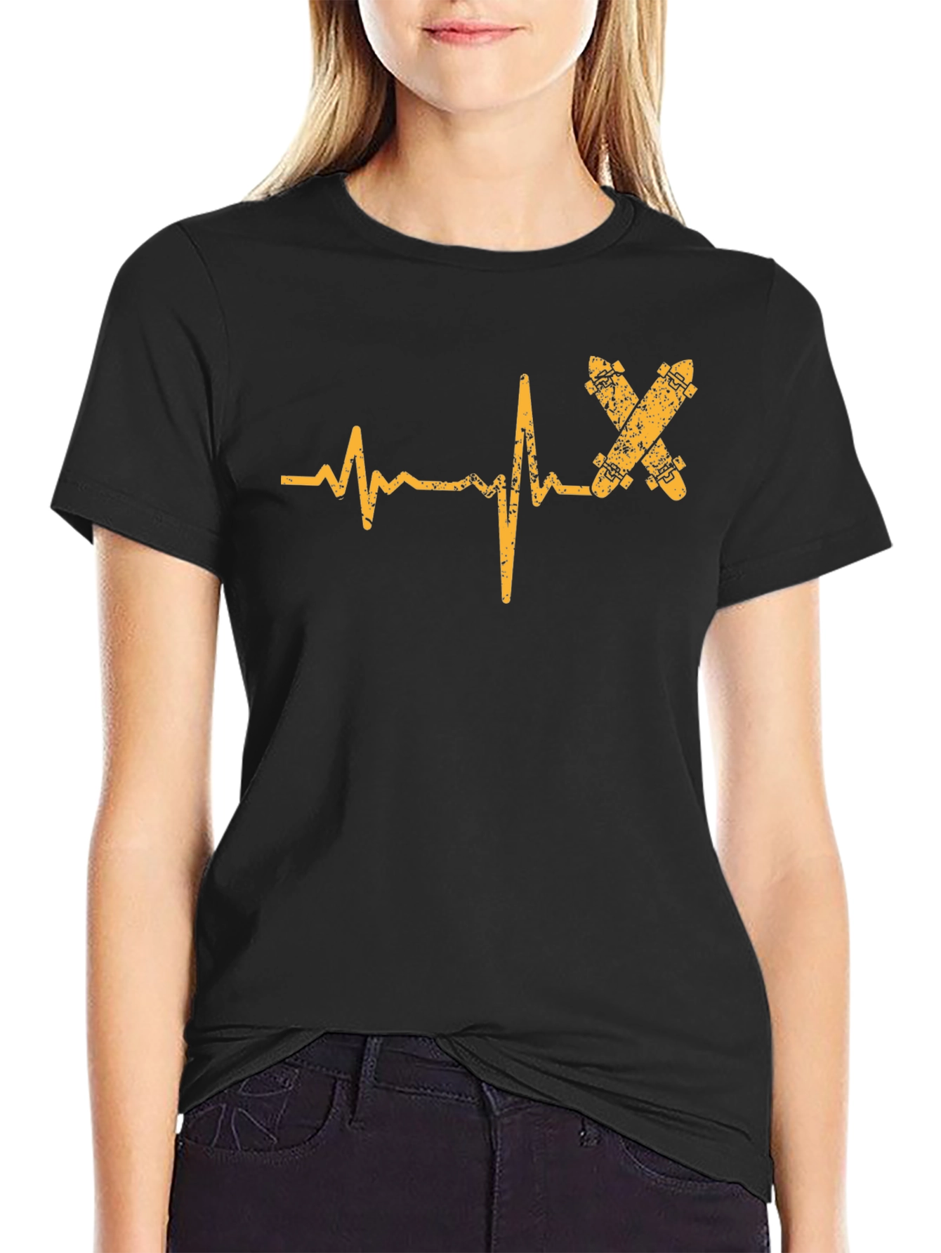 Skateboard Heartbeat T-Shirt - Black