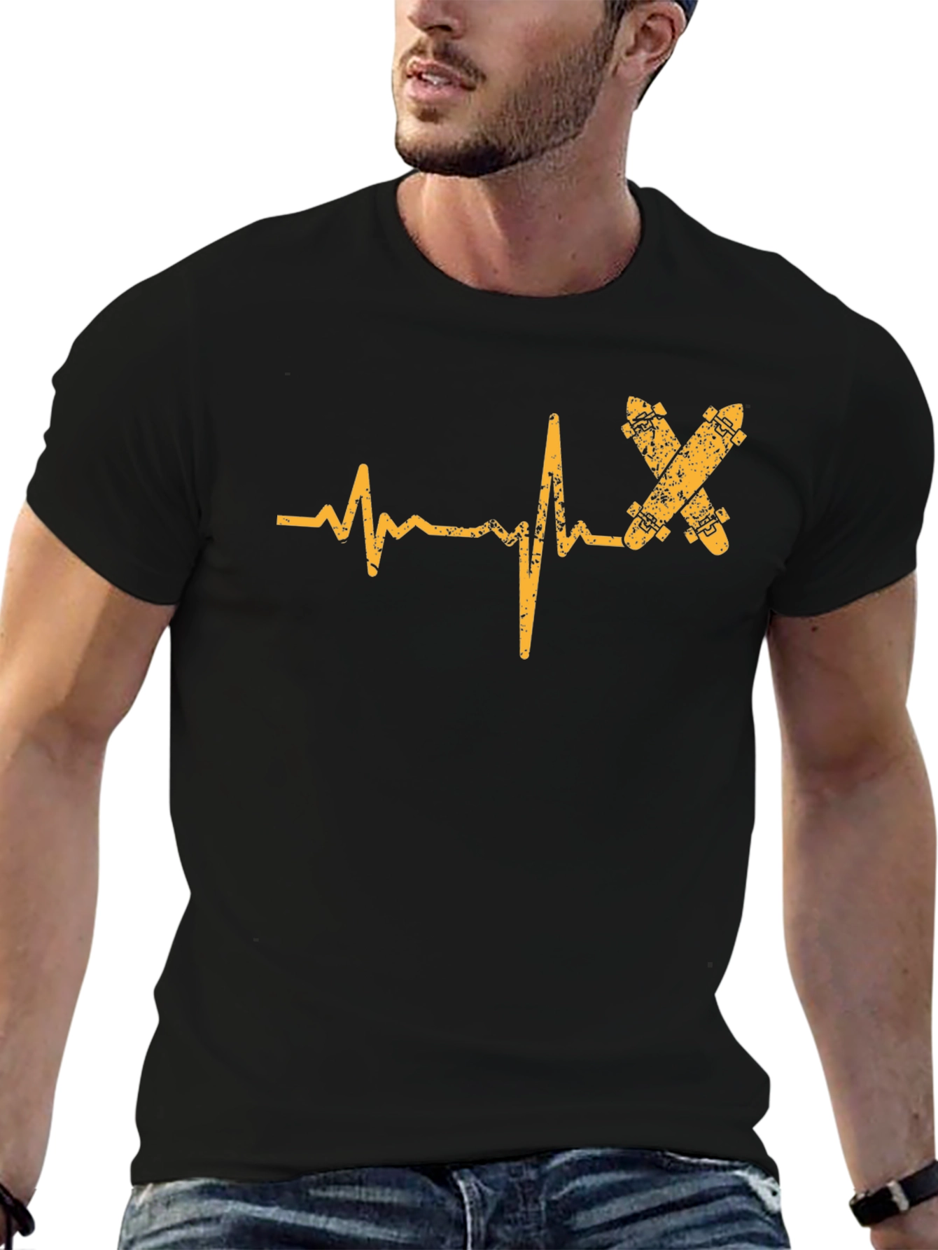 Skateboard Heartbeat T-Shirt - Black