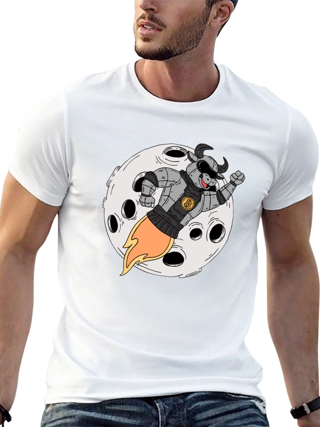 Bull Riding Rocket to the Moon T-Shirt